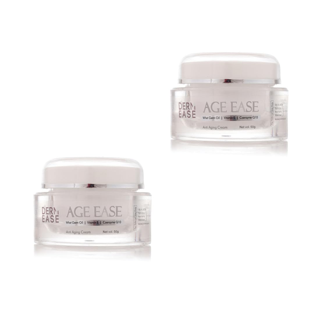 Derm Ease Age Ease Anti Aging Cream with Wheat Germ Oil, Coenzyme Q10 & Vitamin E - Reduces Fine Lines & Wrinkles, Brightens Skin - 2 Pack (50ml Each) - Perfect for Nighttime Skincare Routine & Daily Moisturizing