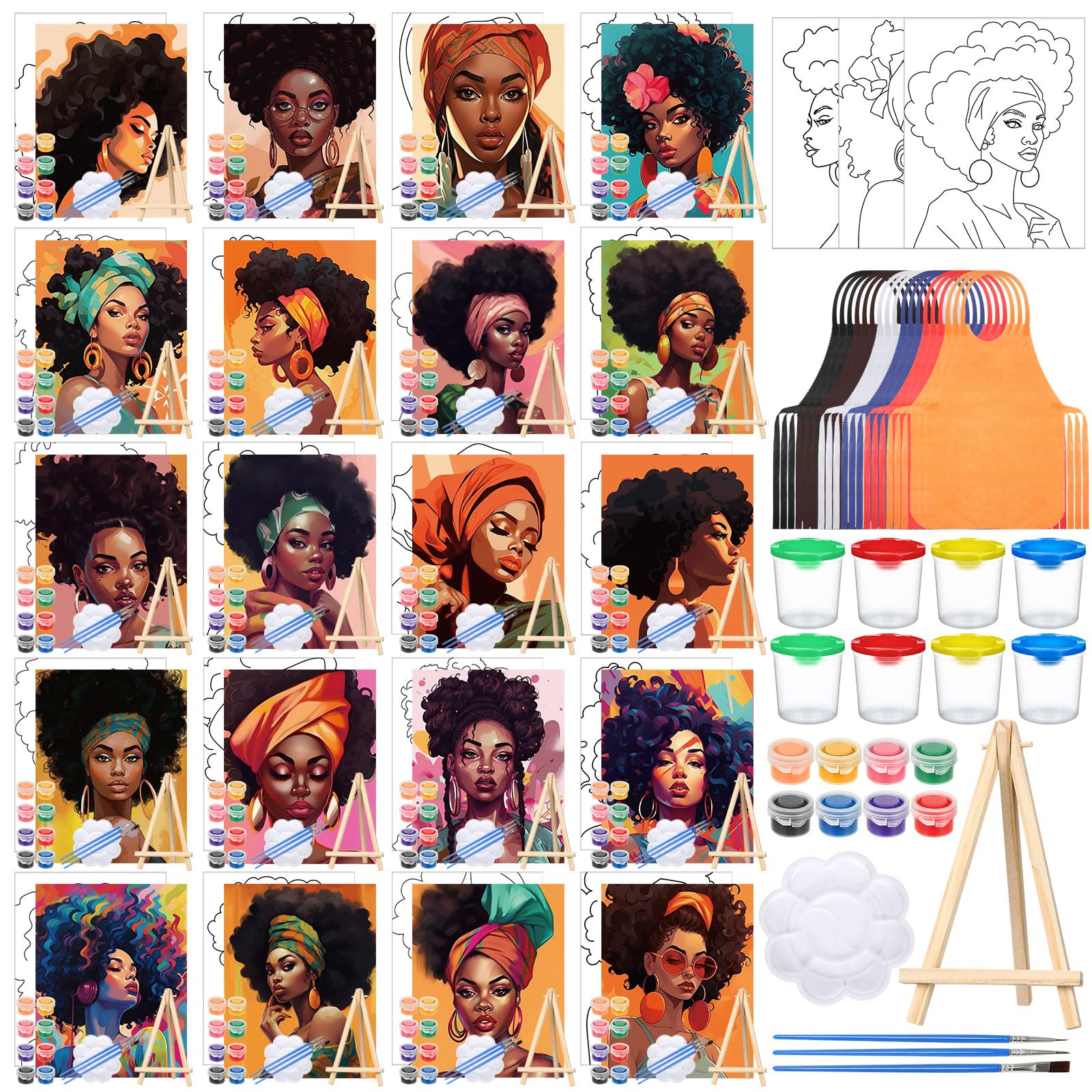 140 Pcs Pre-Drawn Canvas Painting Kit - 20 Set DIY Sip and Paint Art Supplies for Adults - Virtual Birthday Party Favors, Date Night Activities & Craft Gifts (Elegant Lady Design) - Perfect for Home Decor, Art Therapy & Creative Relaxation