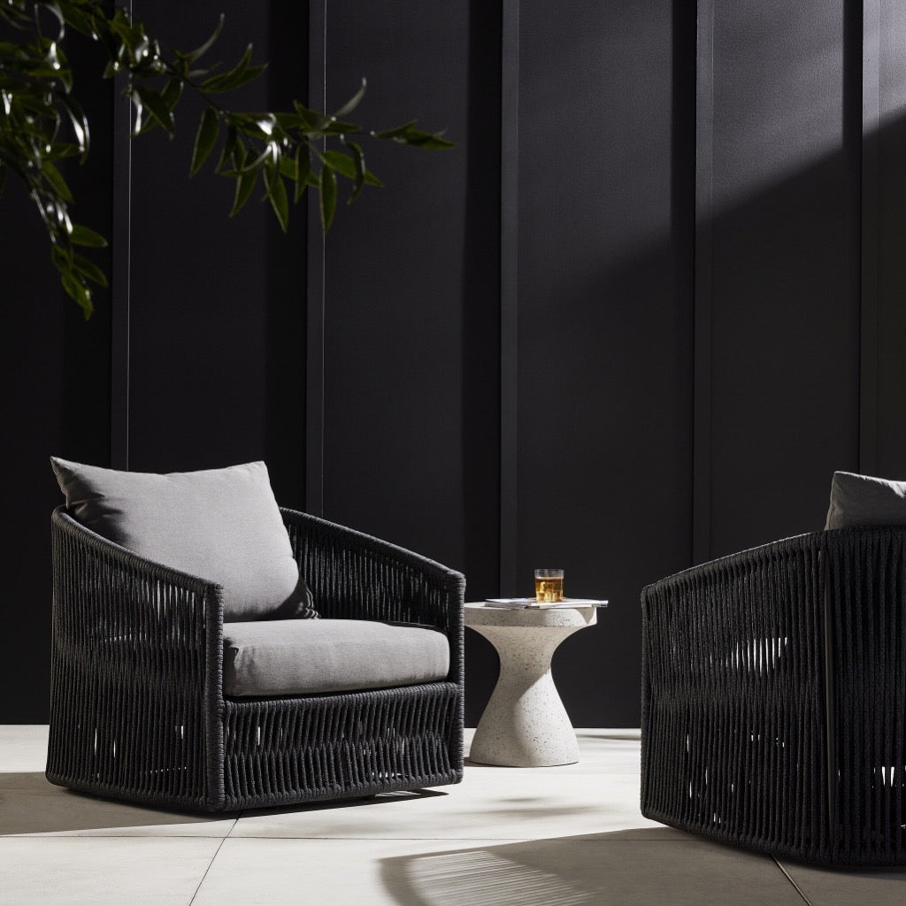 Porto Outdoor Swivel Chair - Venao Charcoal - 360 Degree Rotating Patio Furniture for Garden, Poolside, and Backyard Relaxation