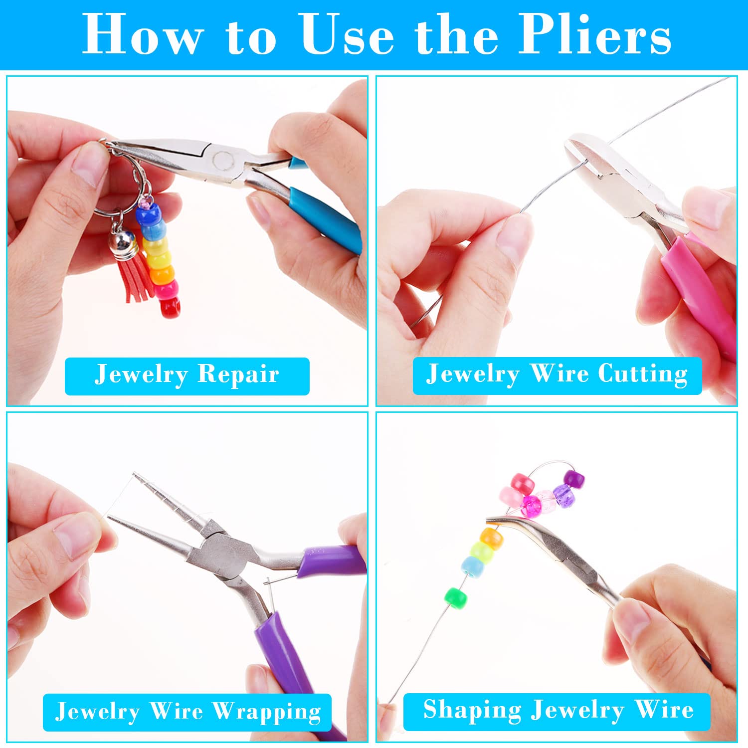 Shynek 4-Piece Jewelry Pliers Set - Needle Nose, Chain Nose, Round Nose & Bent Nose Pliers with Wire Cutters | Professional Jewelry Making Tools for Wire Wrapping, Beading, DIY Crafts & Jewelry Repair | Perfect for Beginners & Professional Jewelers