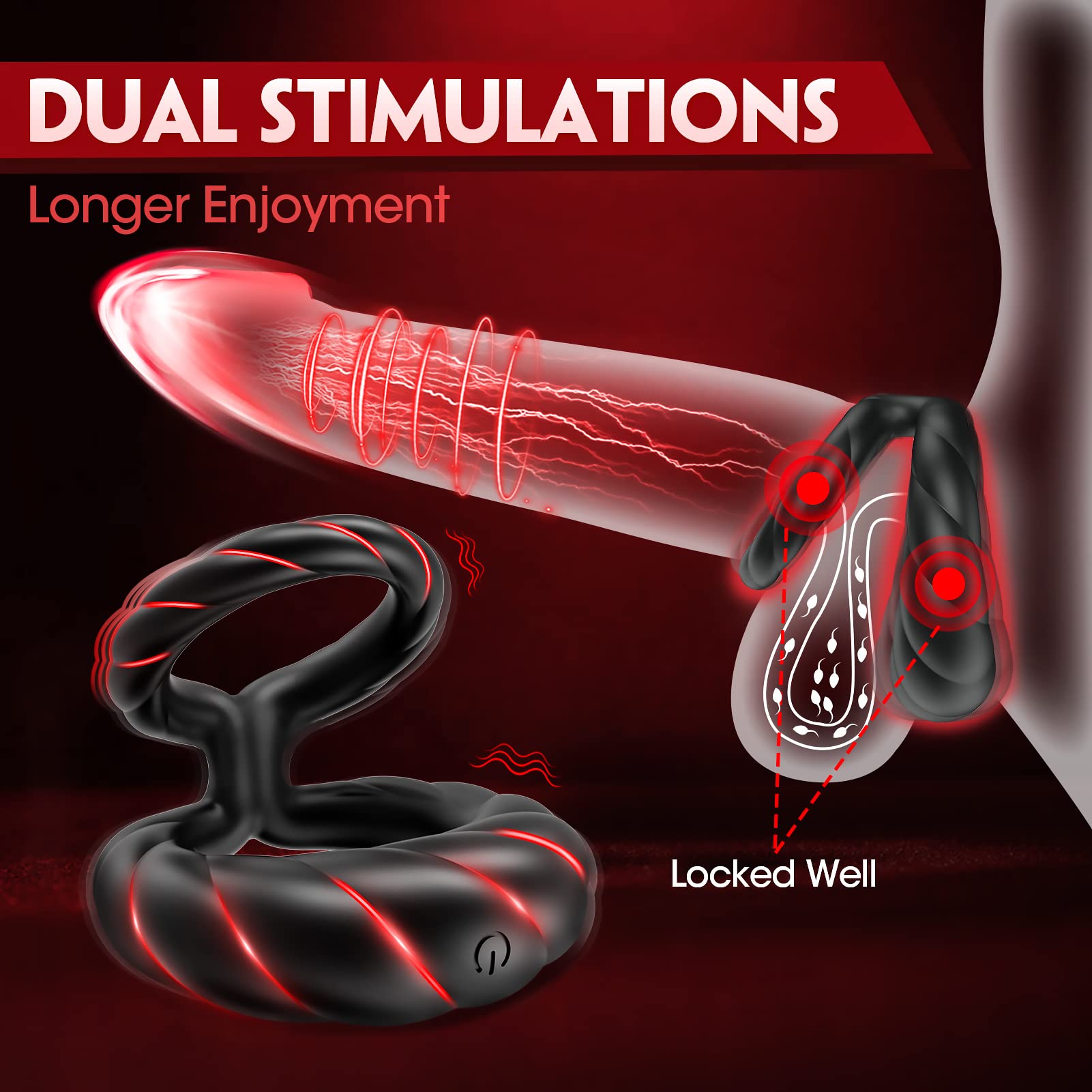 Premium Vibrating Cock Ring for Men - 10 Powerful Vibration Modes, Durable Penis Ring Enhancer for Longer & Stronger Erections - Couples Sex Toy for Intimate Play & Enhanced Pleasure - Perfect for Date Nights & Spicing Up Relationships