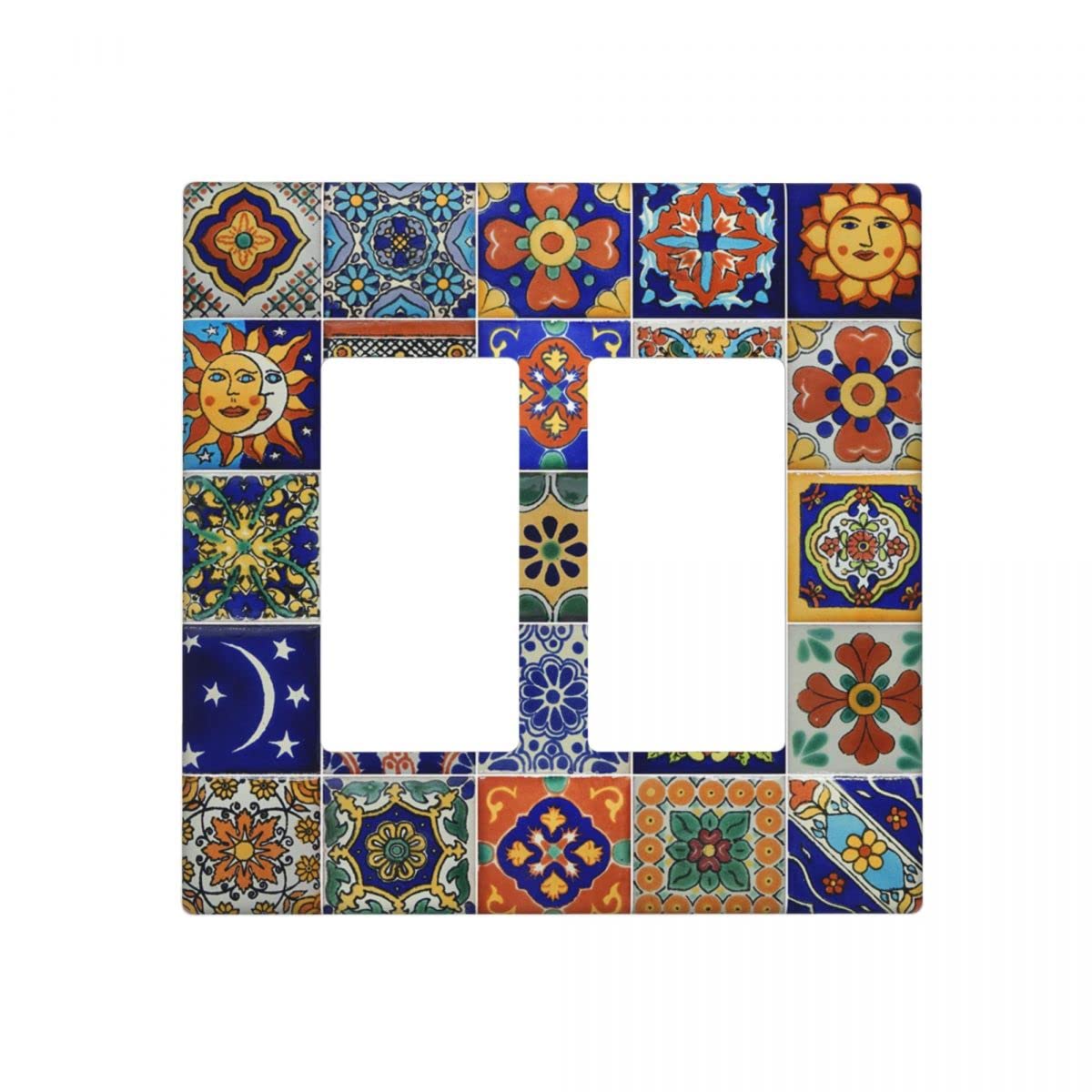 Authentic Talavera Mexican Tiles Double Gang Rocker Light Switch Cover - 2-Gang Decorative Wall Plate, Outlet Cover (4.50