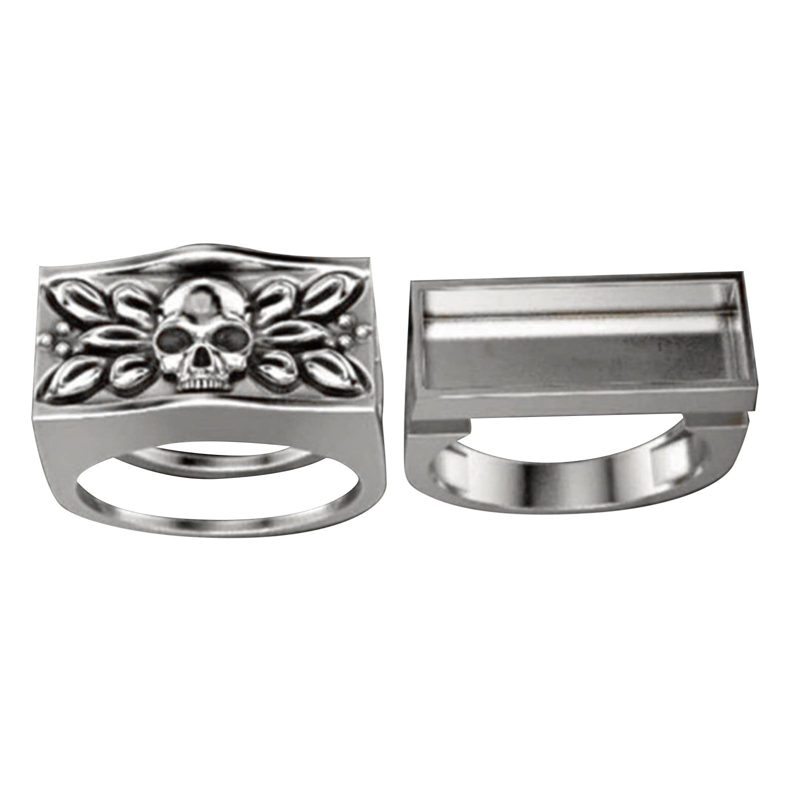 Punk Style Skull Head Ring Cover for Men & Women - Vintage Silver Detachable Rings (10 Pack) - Perfect for Gothic Fashion, Halloween Costumes, and Rock Concerts