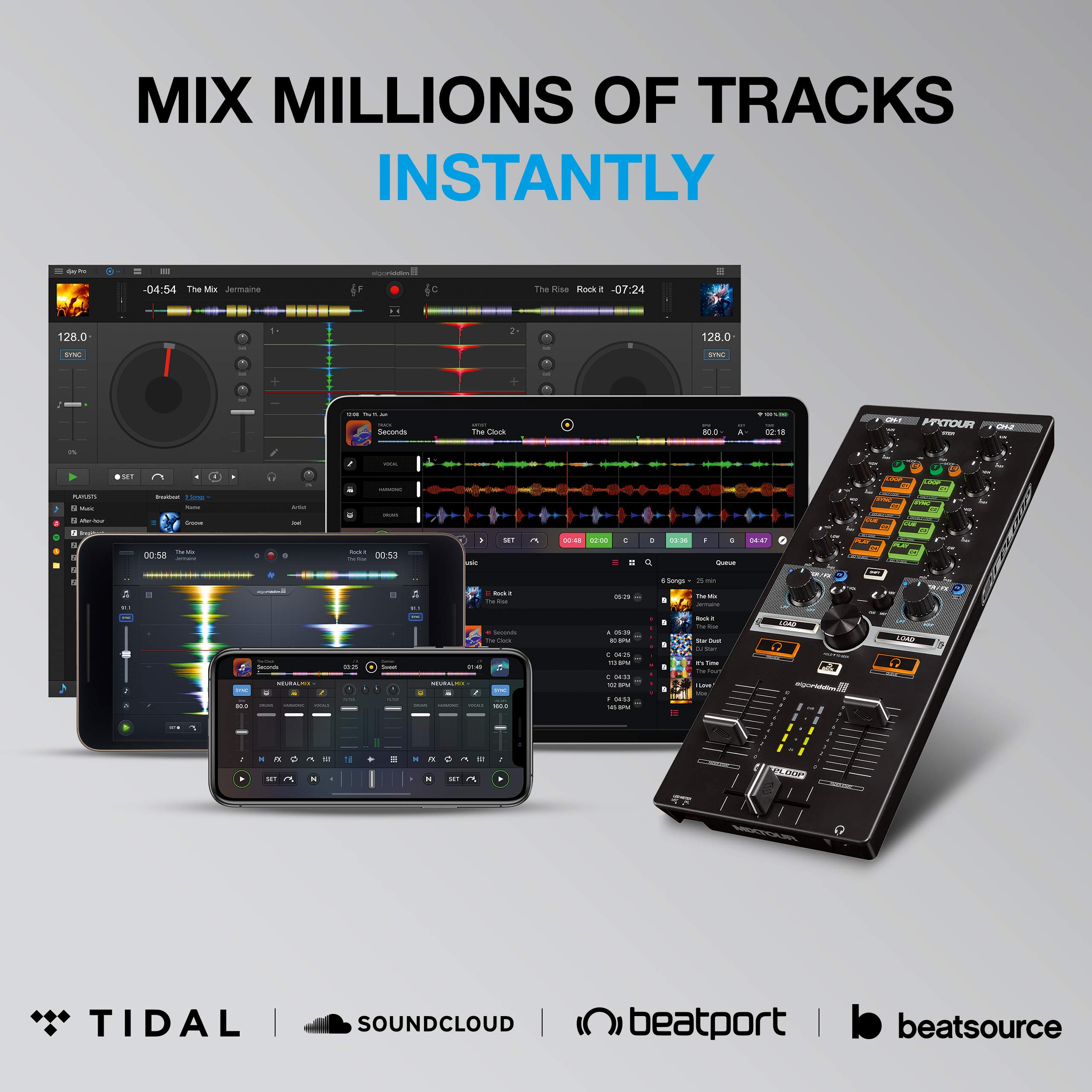 Reloop Mixtour DJ Controller & Audio Interface - Compatible with iOS, Android, Mac for DJ Software like djay Pro - Perfect for Mobile DJing, Home Studios & Live Performances