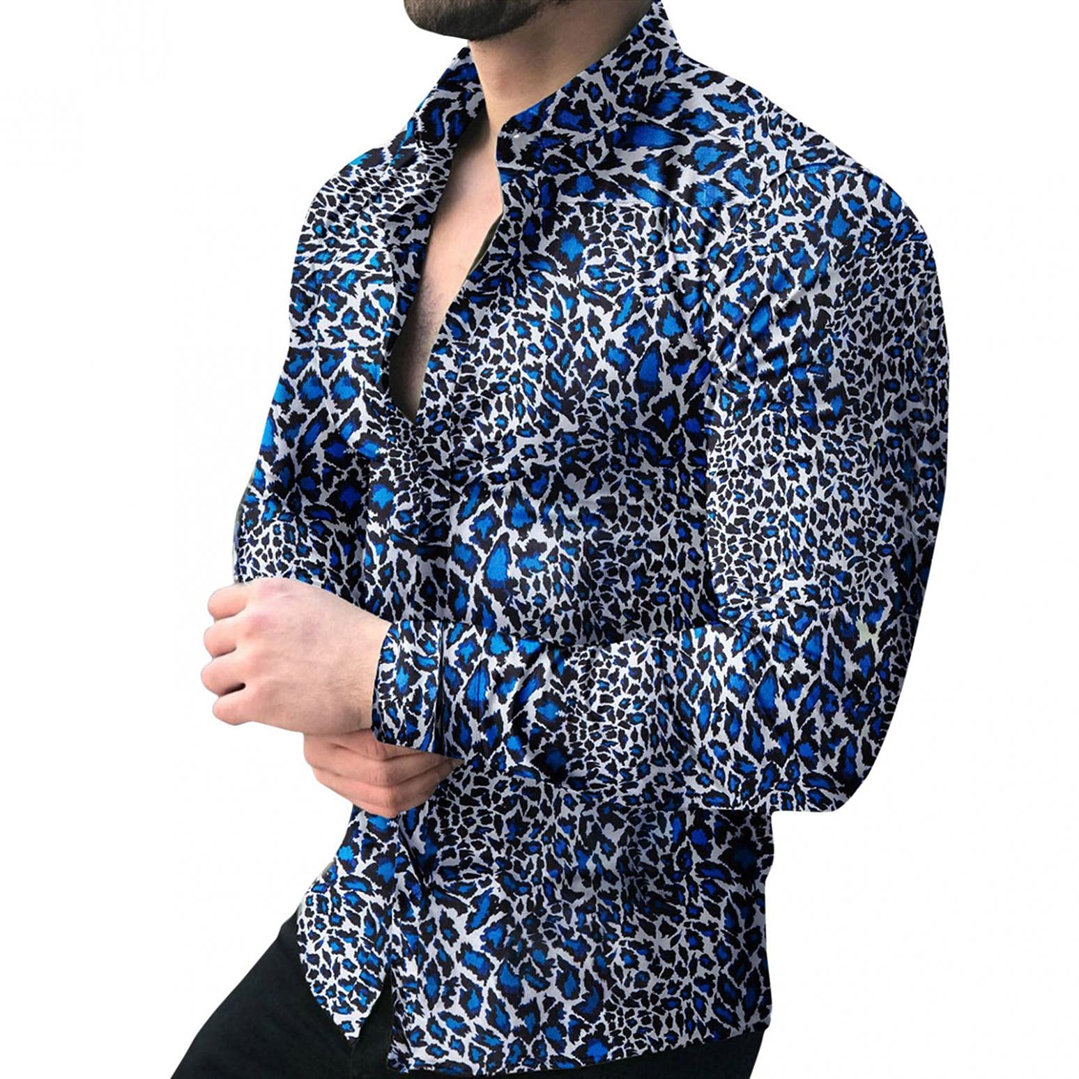 Men's Leopard Print Long Sleeve Dress Shirts - Slim Fit Spread Collar Casual Button Down Shirt for Work, Party & Date Night | Breathable Comfortable Office & Formal Wear