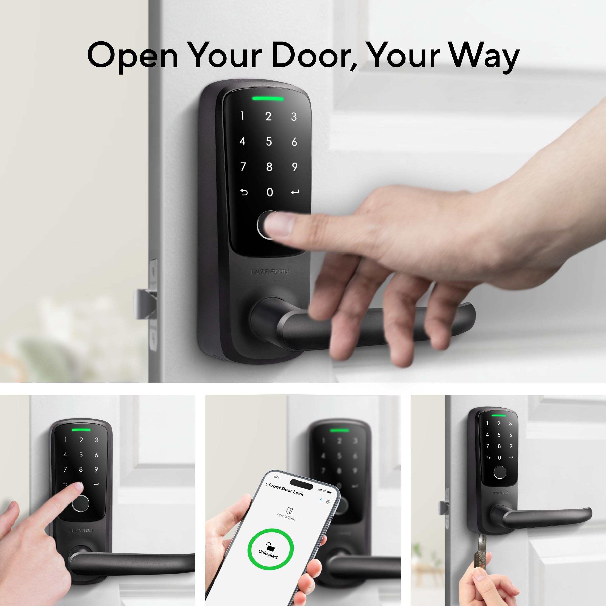 Ultraloq Latch 5 - World's First WiFi Smart Lock with Fingerprint & 5-in-1 Keyless Entry | Touch Digital Keypad, App Control, Black | Secure Smart Home & Vacation Rental Access