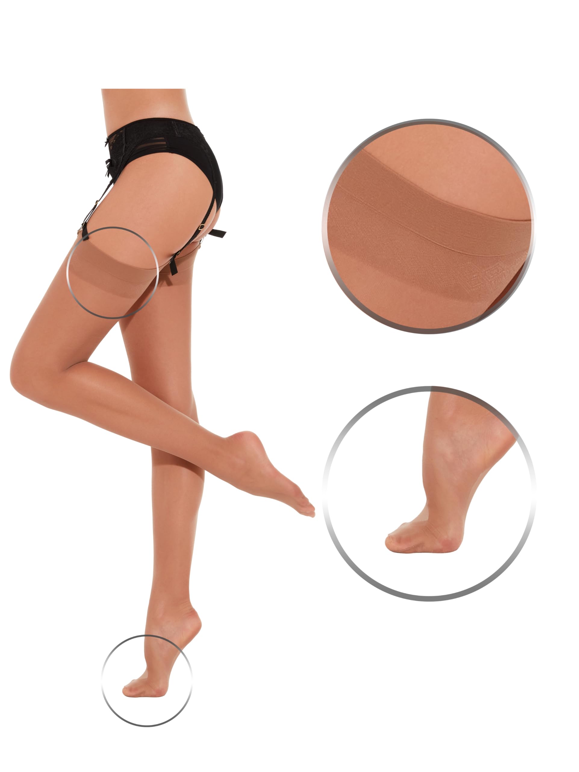 Fiore Extra Fine 20 Denier Sheer Stockings - Black, White, Dark Beige & Nude Colors | Perfect for Formal Events, Office Wear & Evening Outfits