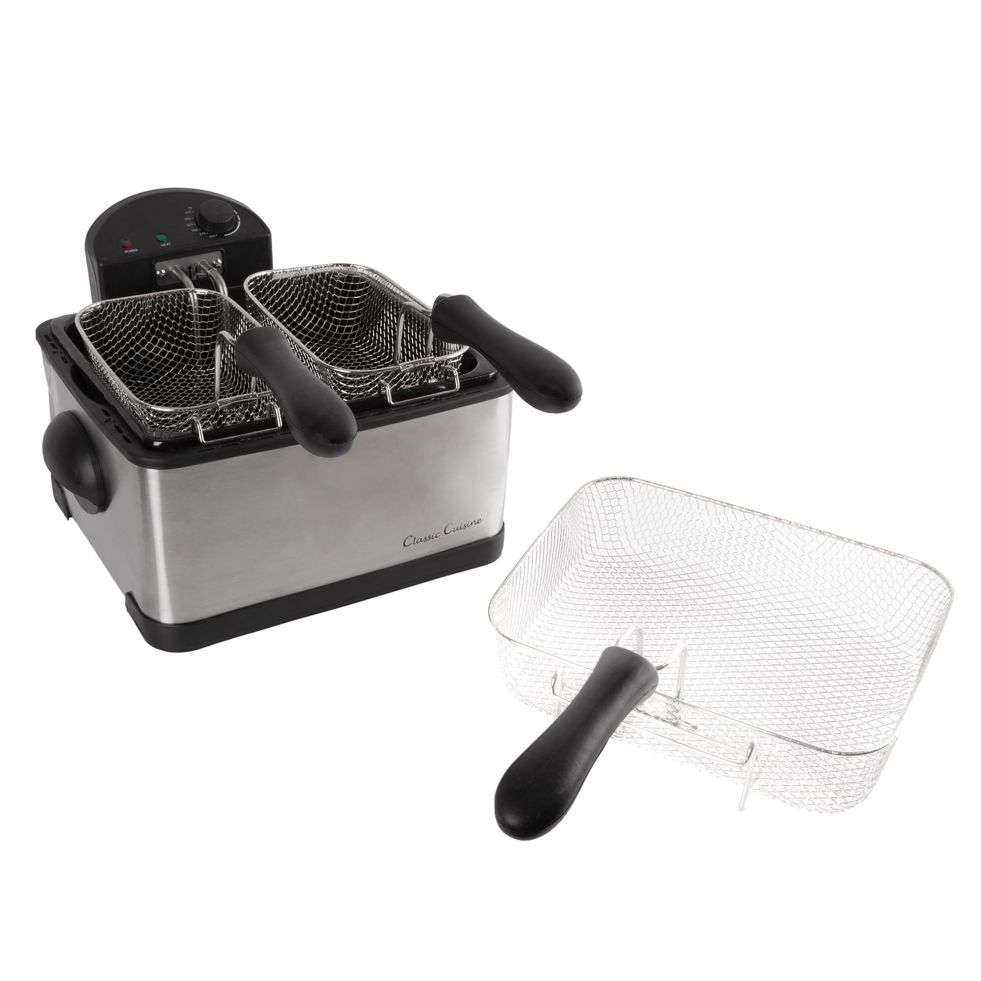 Classic Cuisine 82-KIT1014 4L Electric Deep Fryer with 3 Baskets (1 Large & 2 Small) - Stainless Steel Hot Oil Cooker for Home Kitchen - Perfect for Frying Chicken, Fish, French Fries & Donuts