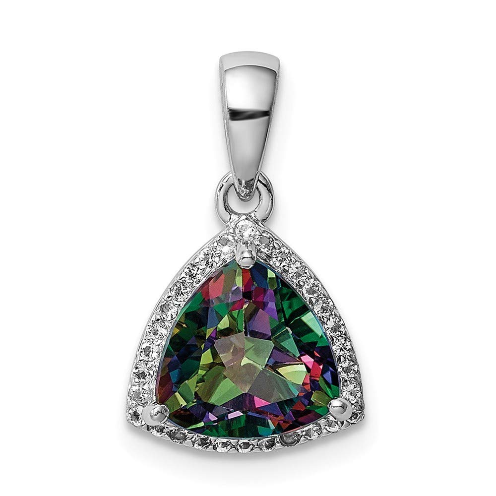 925 Sterling Silver Rhodium Plated Trillion Cut Mystic Fire & White Topaz Pendant Necklace for Women | Elegant Jewelry Gift for Birthday, Anniversary & Special Occasions | Perfect for Date Night, Parties & Formal Events