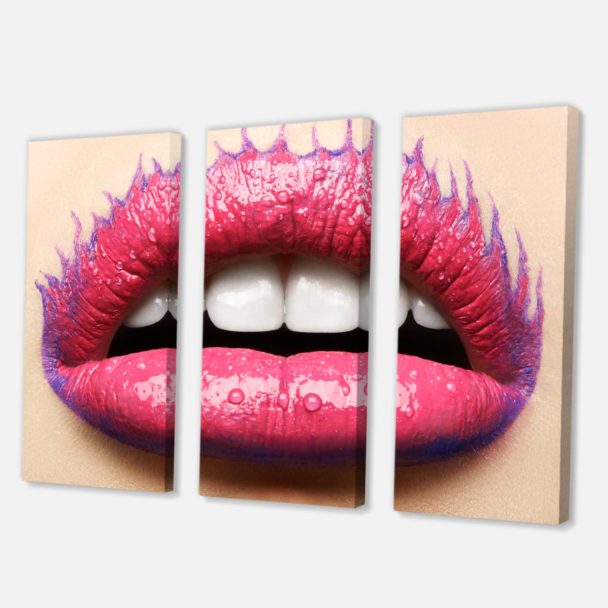 DesignQ Pink Lipstick Lips Canvas Wall Art - Modern Female Portrait Painting for Living Room, Bedroom & Office Decor
