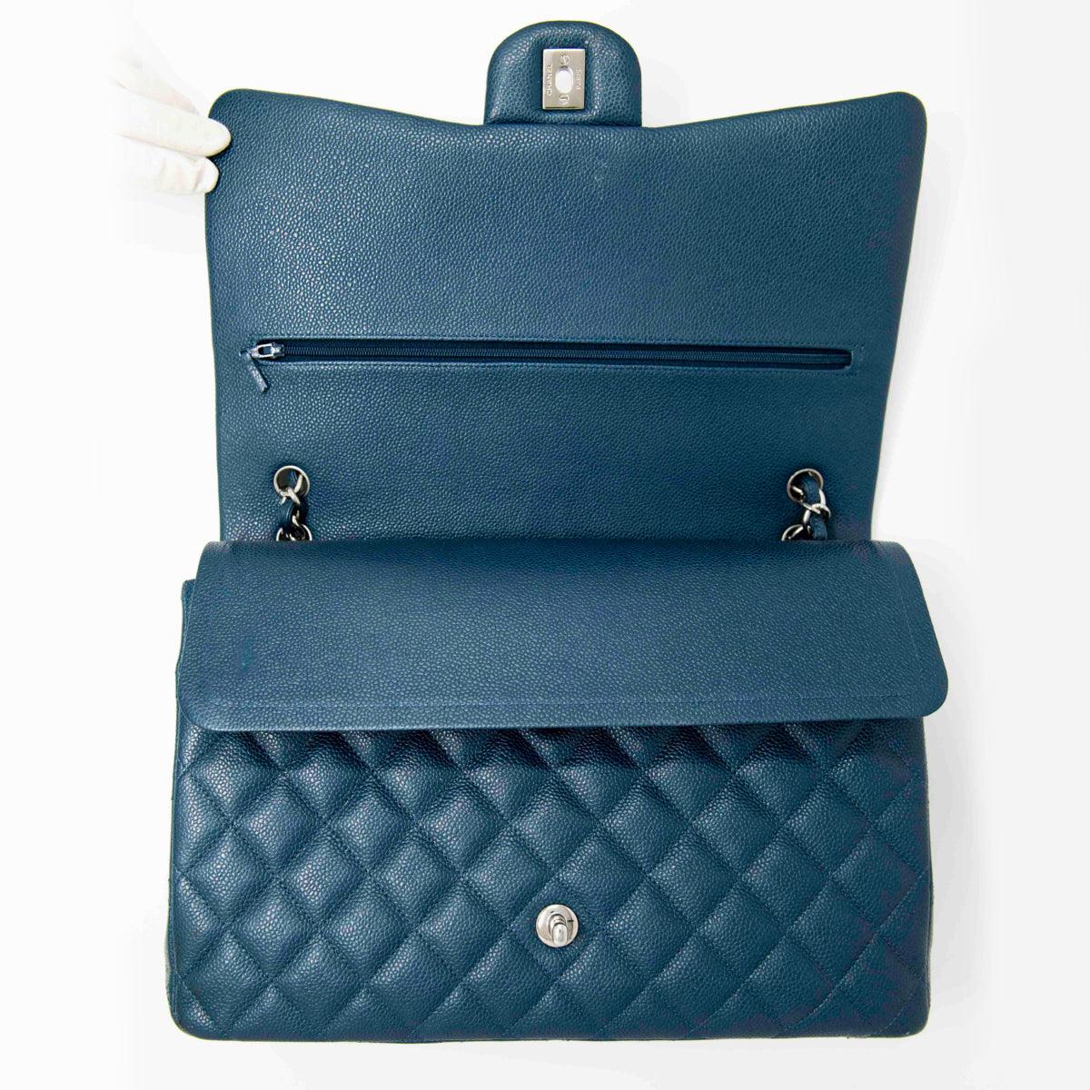 Chanel Blue Maxi Classic Flap Bag - Luxury Quilted Leather Shoulder Bag for Women | Perfect for Evening Parties, Weddings & Special Occasions