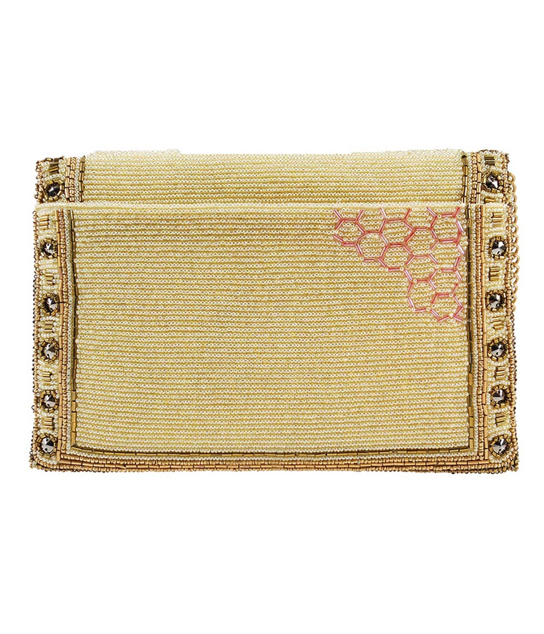 Mary Frances Golden Beaded Bee Handbag - Elegant Clutch Purse for Women, Fashion Evening Bag with Bee Embellishment - Perfect for Parties, Weddings & Special Occasions