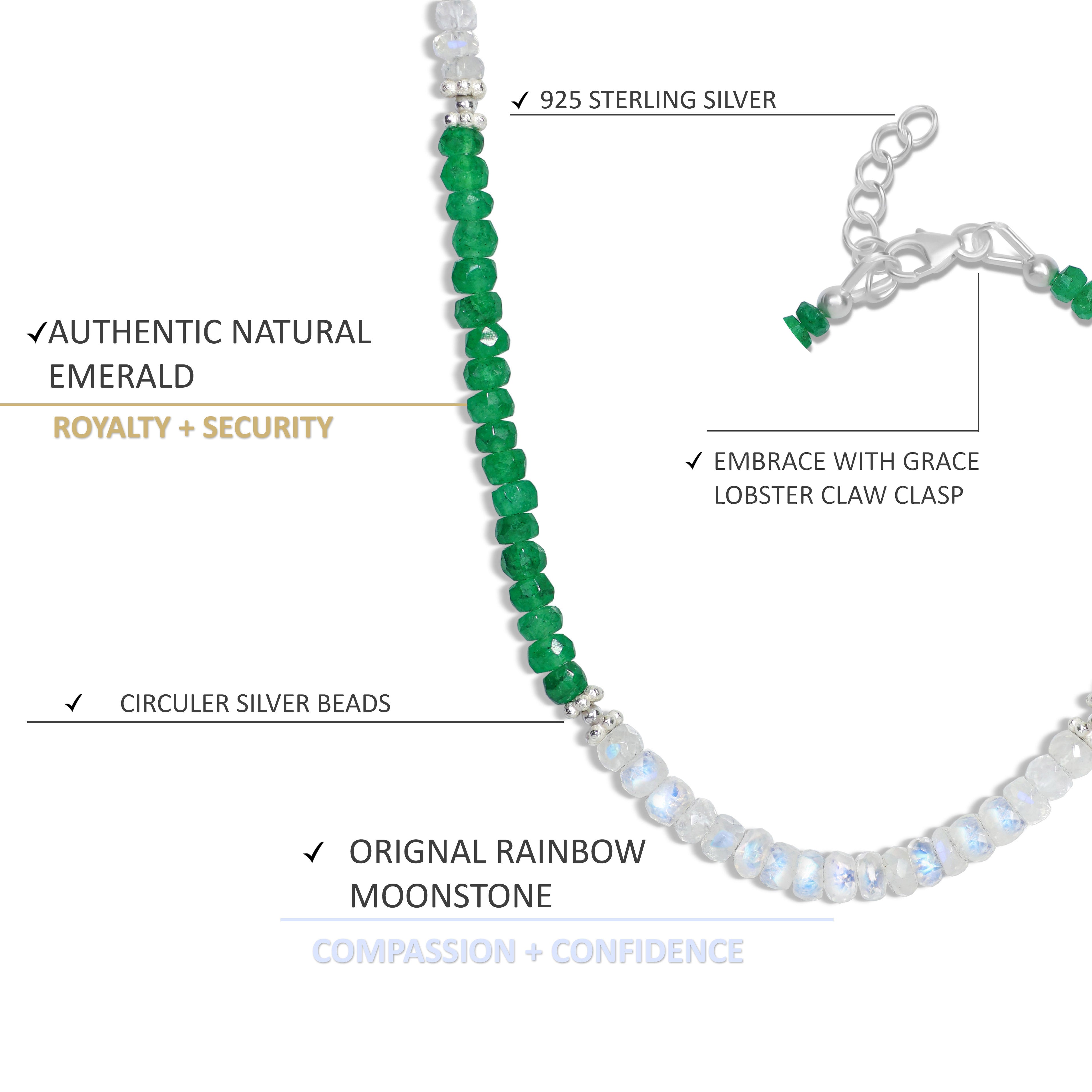 Natural Emerald and Rainbow Moonstone Beaded Necklace - Elegant Handmade Jewelry for Women, Perfect for Weddings, Parties & Special Occasions
