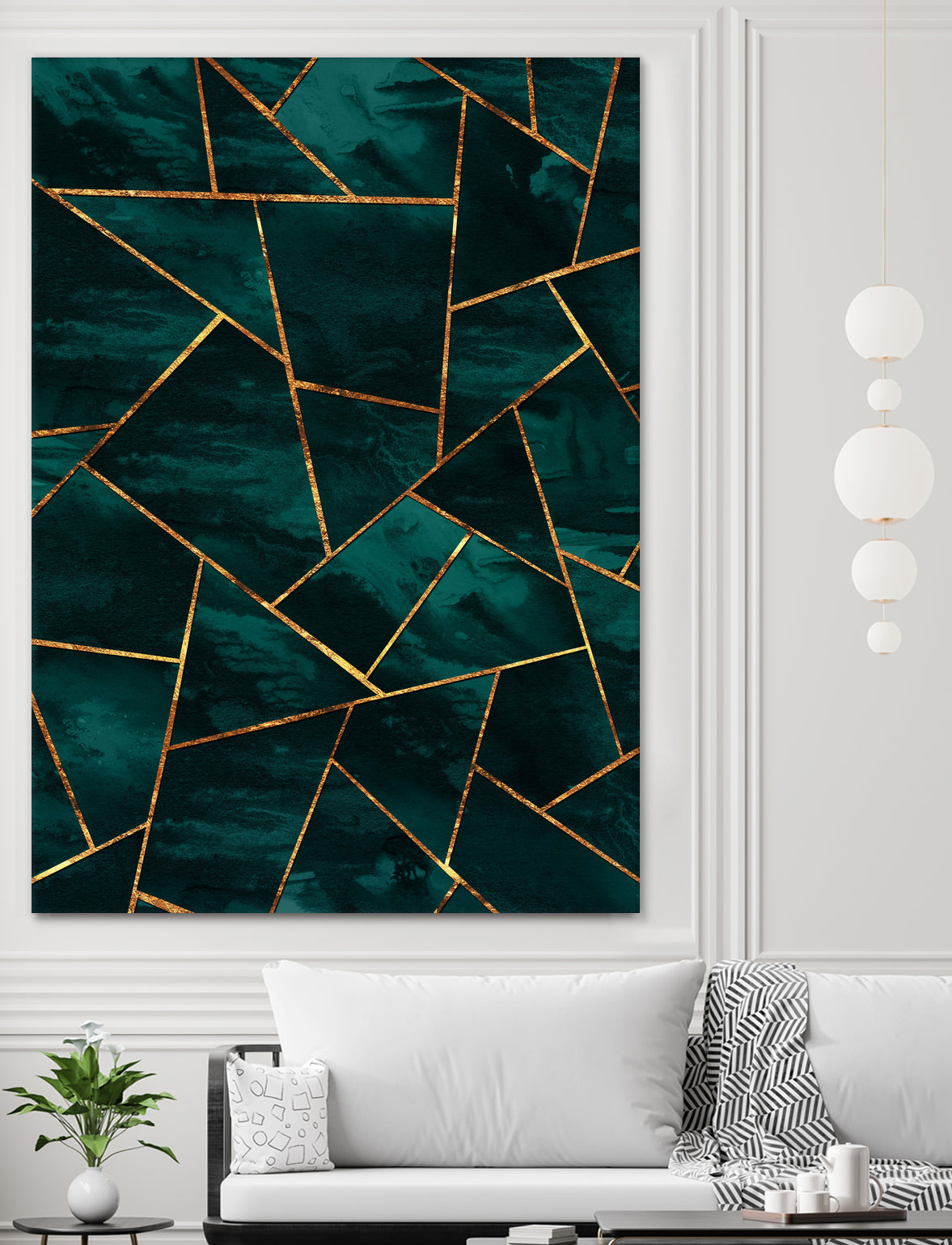 Dark Teal Ink Copper Gold Geometric Glam Wall Art - Modern Abstract Home Decor for Living Room, Bedroom & Office | Unique Handmade Painting for Stylish Interiors