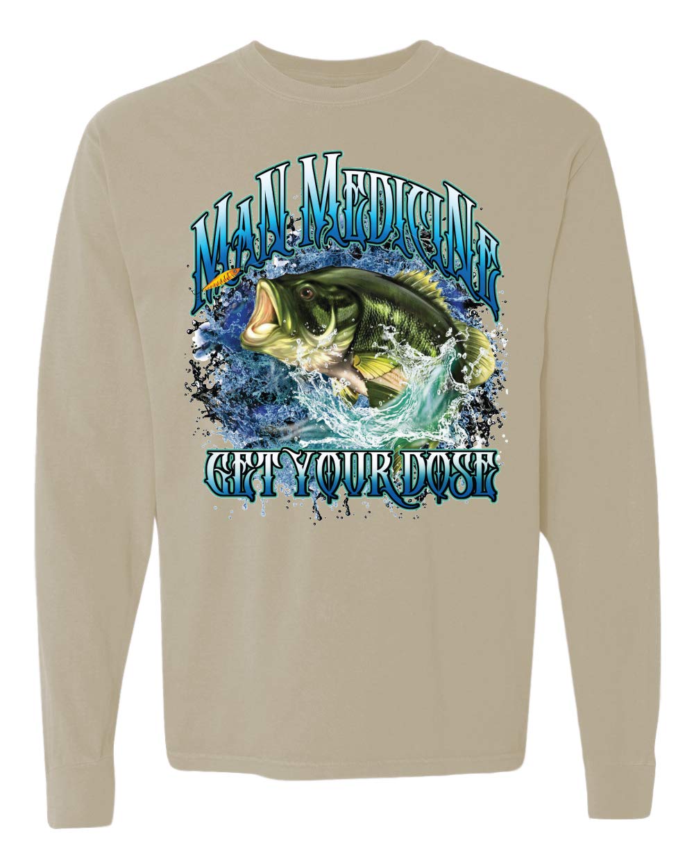 Men's Bass Fishing Long Sleeve T-Shirt - Garment-Dyed Washed Look Comfortable Shirt for Outdoor Activities | Perfect for Fishing, Camping & Casual Wear