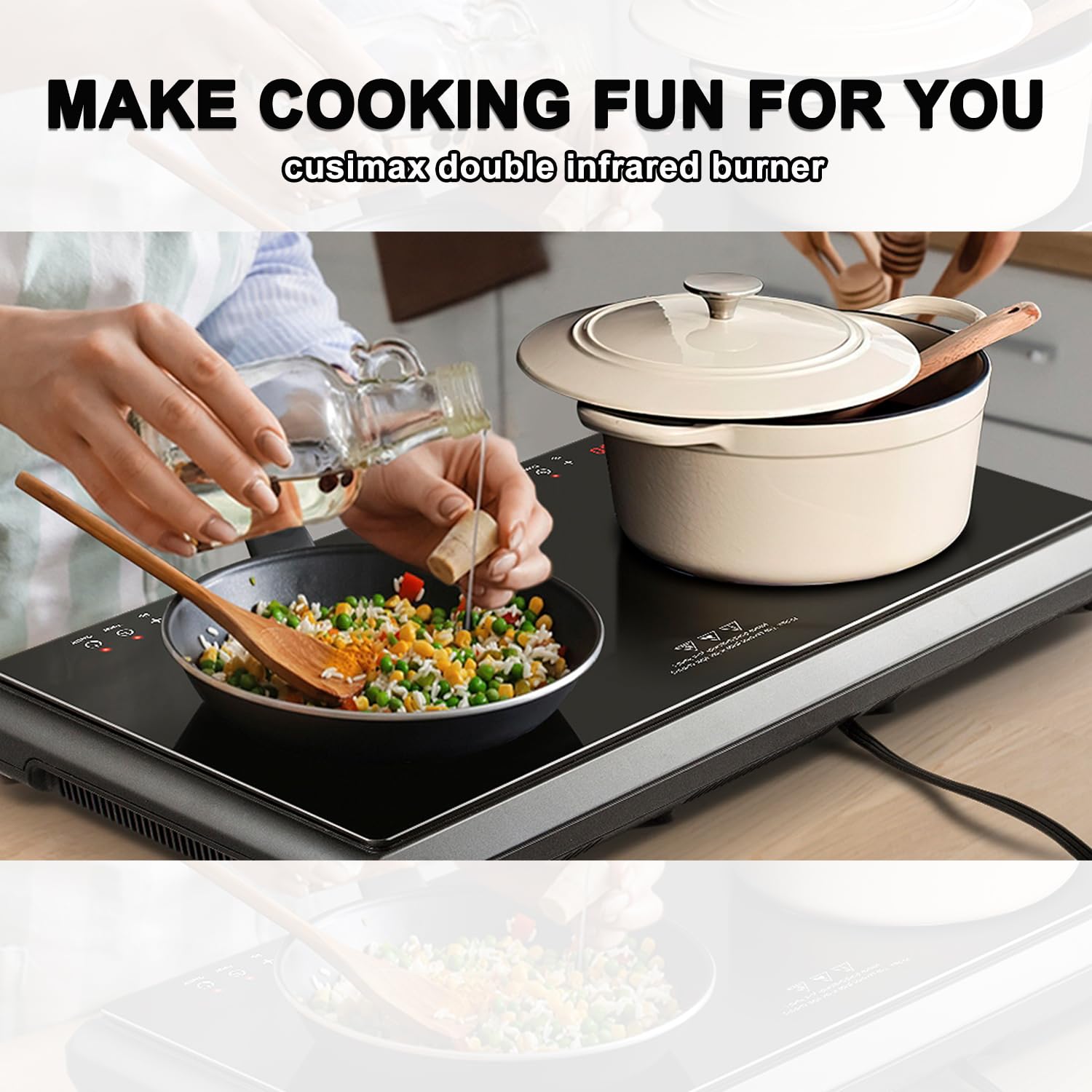CUSIMAX 1800W Double Infrared Electric Stove - 9 Power Levels, Sensor Touch, Kids Safety Lock & Timer - Ceramic Countertop Hot Plate for Easy Cleaning | Perfect for Kitchen, Dorm, RV & Outdoor Cooking