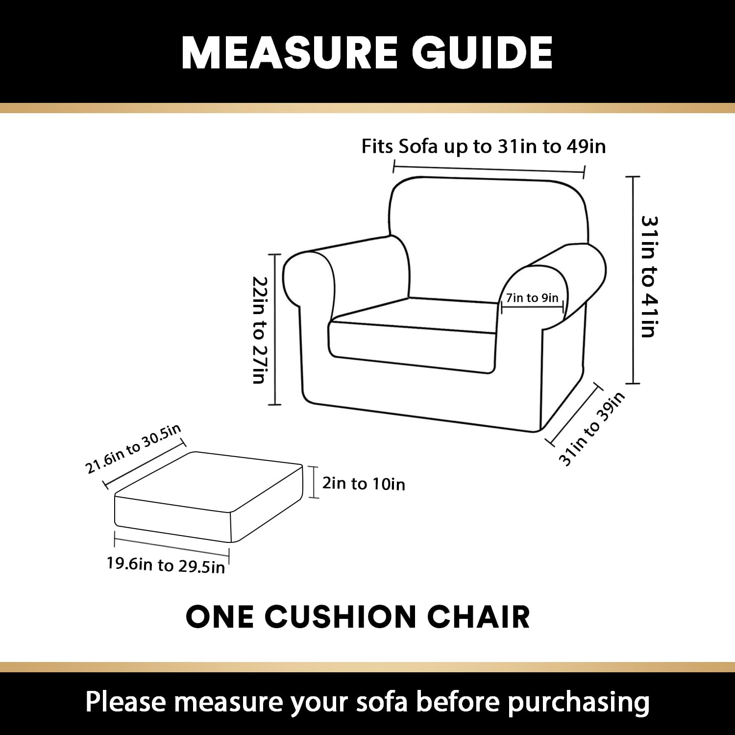 PrinceDeco Velvet Plush Stretch Sofa Cover 2-Piece Set - Washable Furniture Protector with Elastic Bottom, Fits Armchairs Up to 49