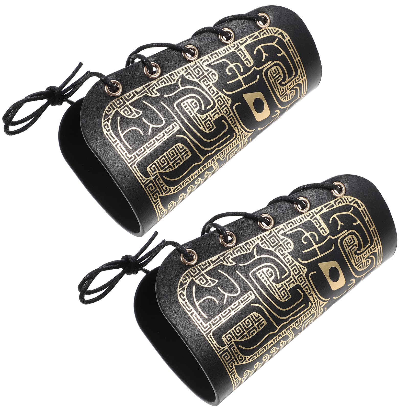 Vintage Leather Gauntlet Wrist Cuffs - Medieval Arm Armor Bracers for Renaissance Faire, LARP & Cosplay - Gold Hanfu Accessories for Historical Reenactment & Costume Parties