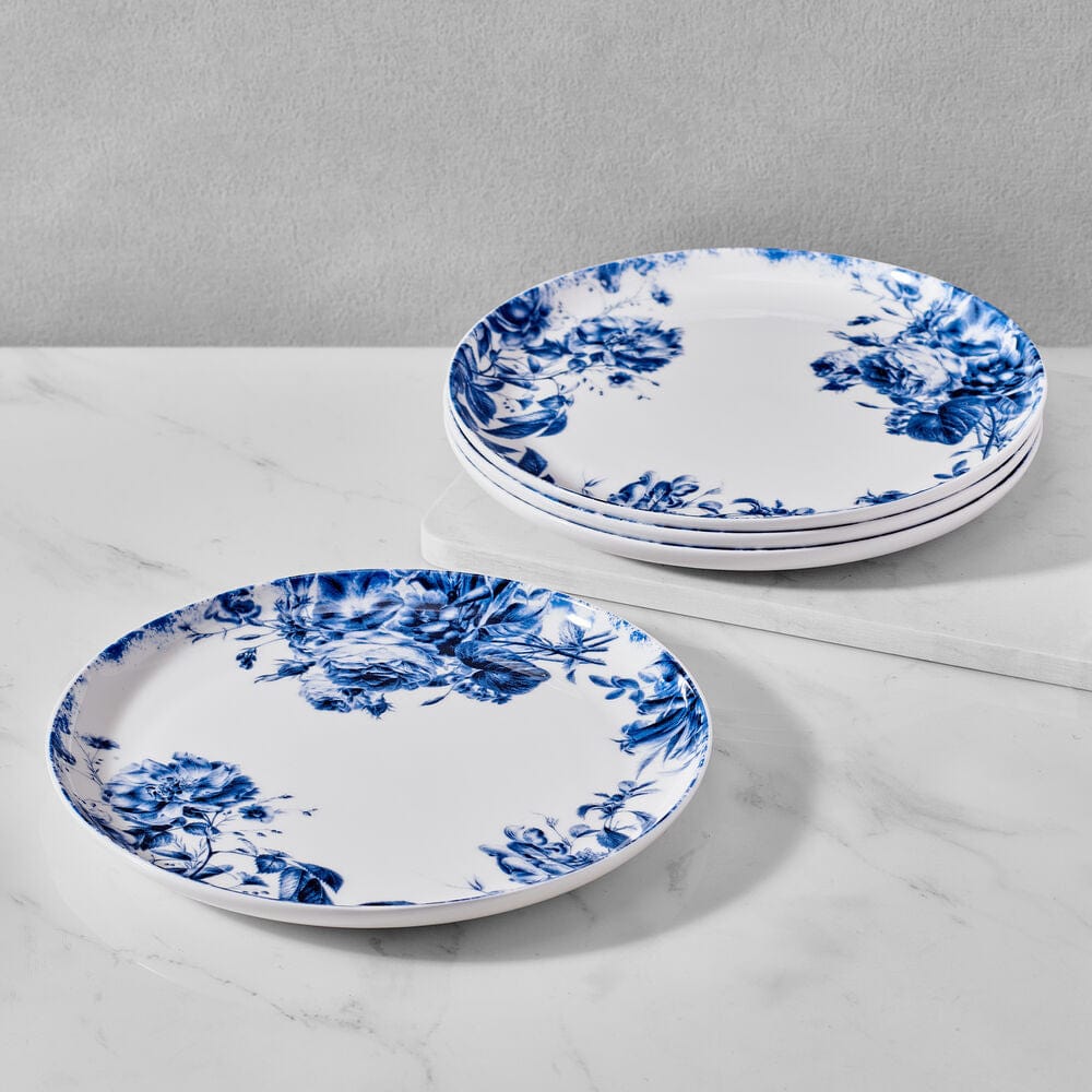 Pippa Blue Set of 4 Salad Plates - 7.5 Inch Ceramic Appetizer Dishes for Dinner Parties, Picnics & Home Decor