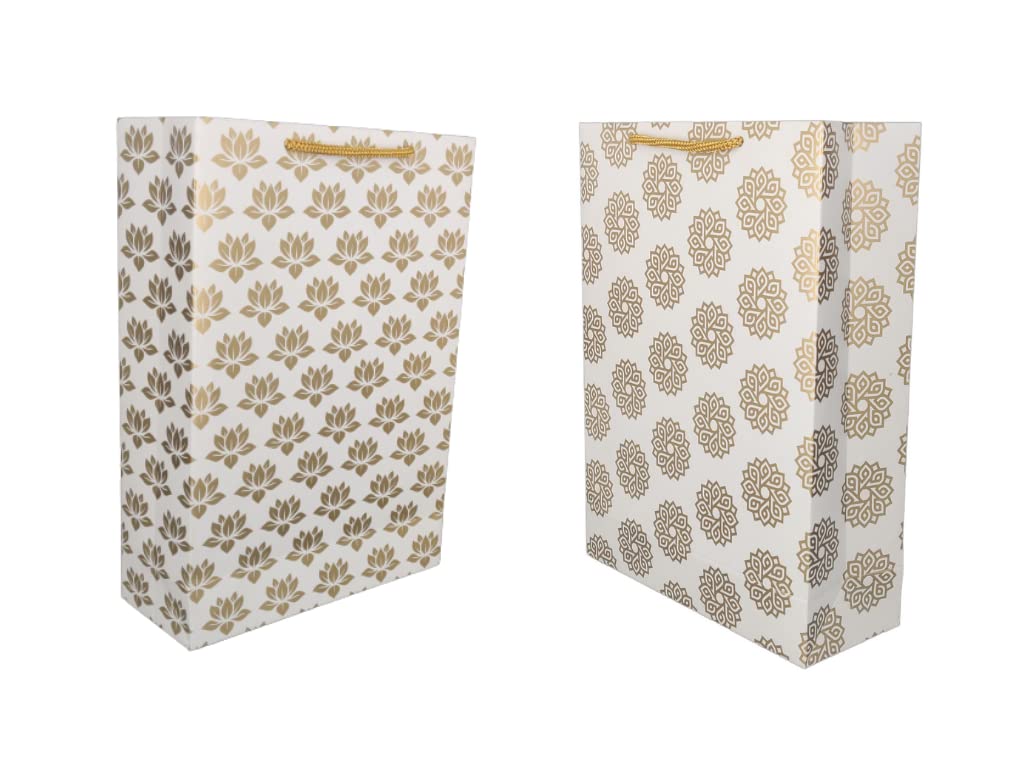 Premium Gold Lotus & Chakras Design Gift Bags - 11x8x3 Inches (Pack of 10) | Elegant Return Gifts, Birthday & Holiday Present Bags for Parties, Weddings & Spiritual Events