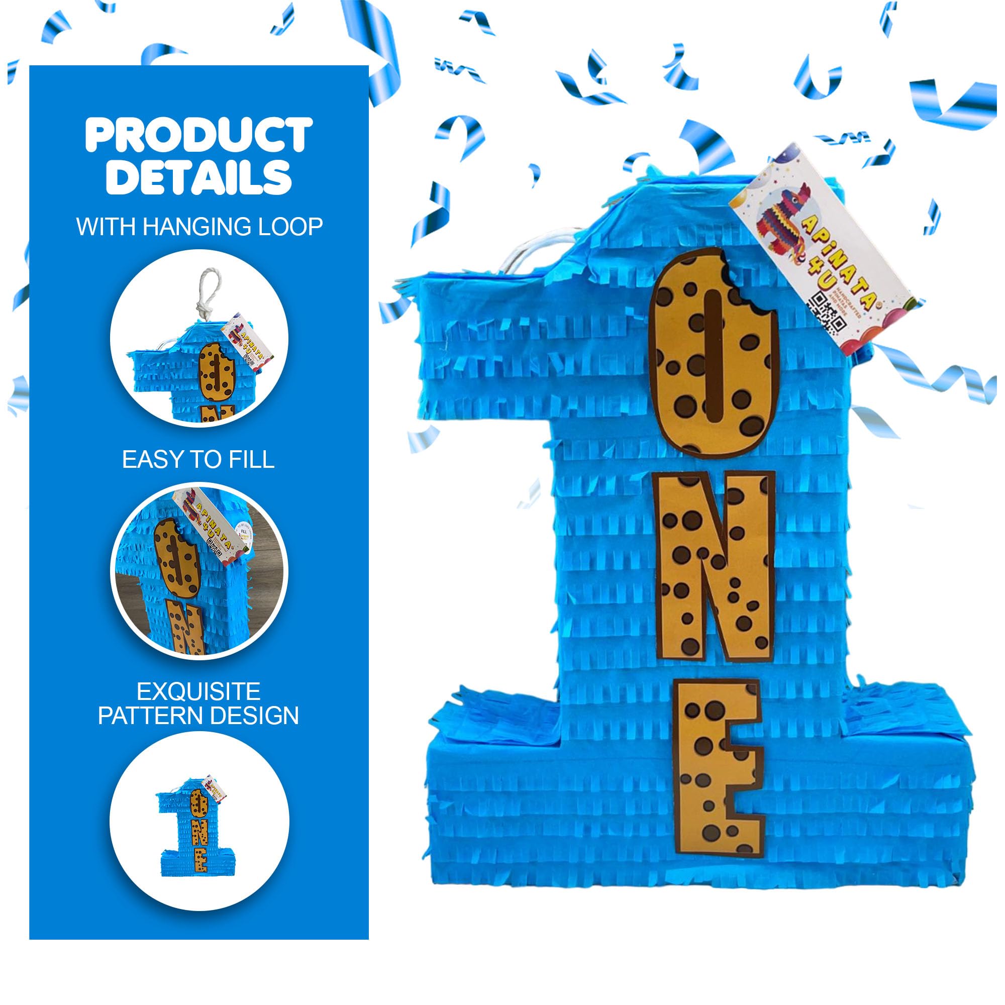 Blue Chocolate Chip Cookies Themed Pinata - 20x16x4 Inch Party Decor for 1st Birthday, Baby Shower & Celebrations | Includes Milk & Cookies Design, Gift Supplies | Perfect for Birthday Parties, Gender Reveals & Special Events