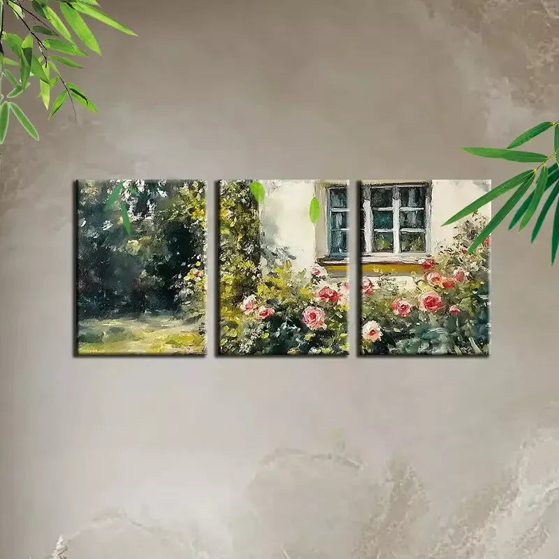 3-Piece Retro Floral Garden Wall Art Set - Framed Canvas Paintings 40x60cm (16x24in) | High-Quality Print | Australian Made | Ready to Hang - Perfect for Living Room, Bedroom & Office Decor