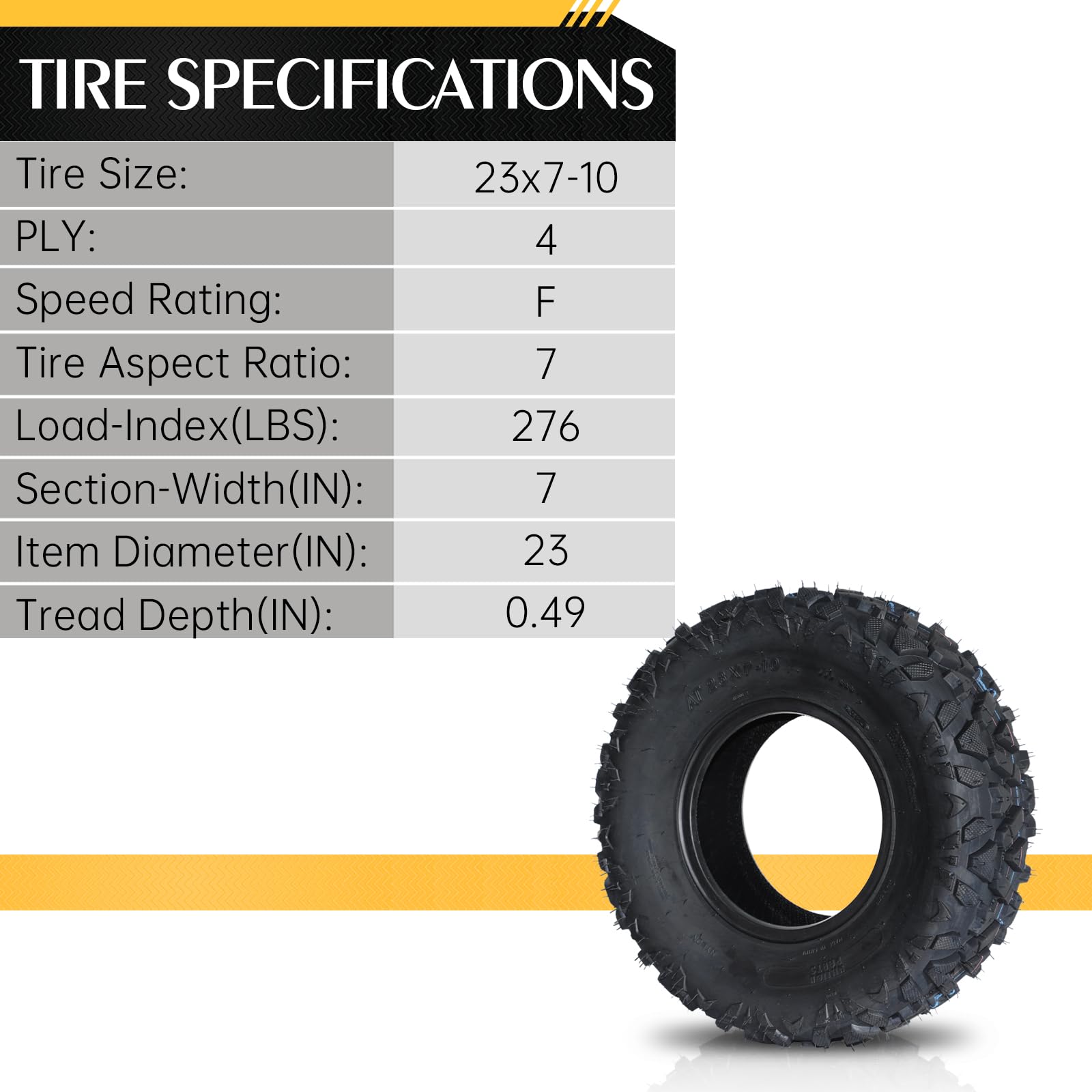 Motorhot Pair of 2 23x7-10 ATV/UTV All-Terrain Tires - 4-Ply Tubeless Tires for Off-Road, Mud, Sand & Trail Riding - Perfect for ATV, UTV, Quad & Side-by-Side Vehicles