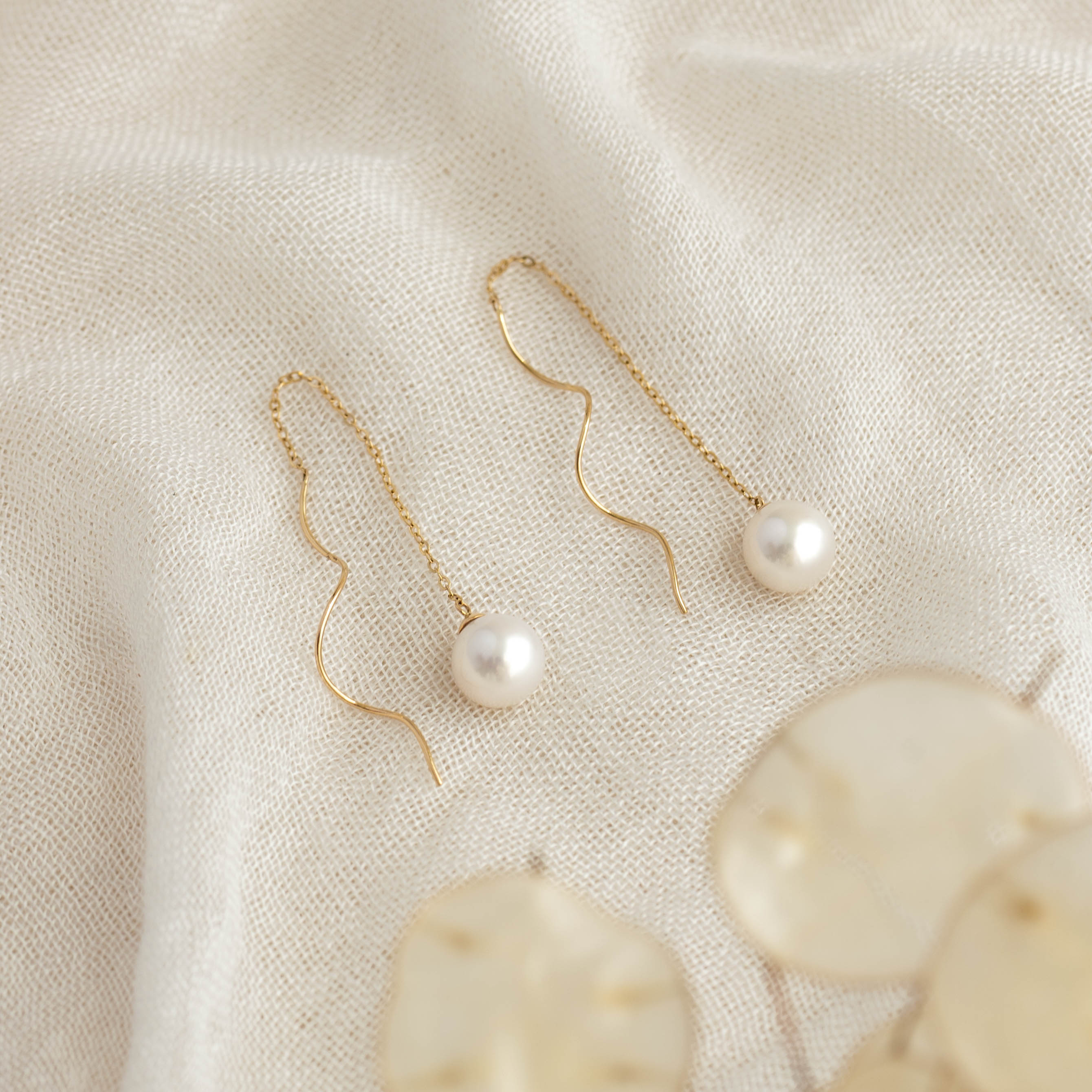 14K Gold Pearl Threader Earrings for Women - Elegant & Hypoallergenic Jewelry Gift for Brides, Party & Everyday Wear