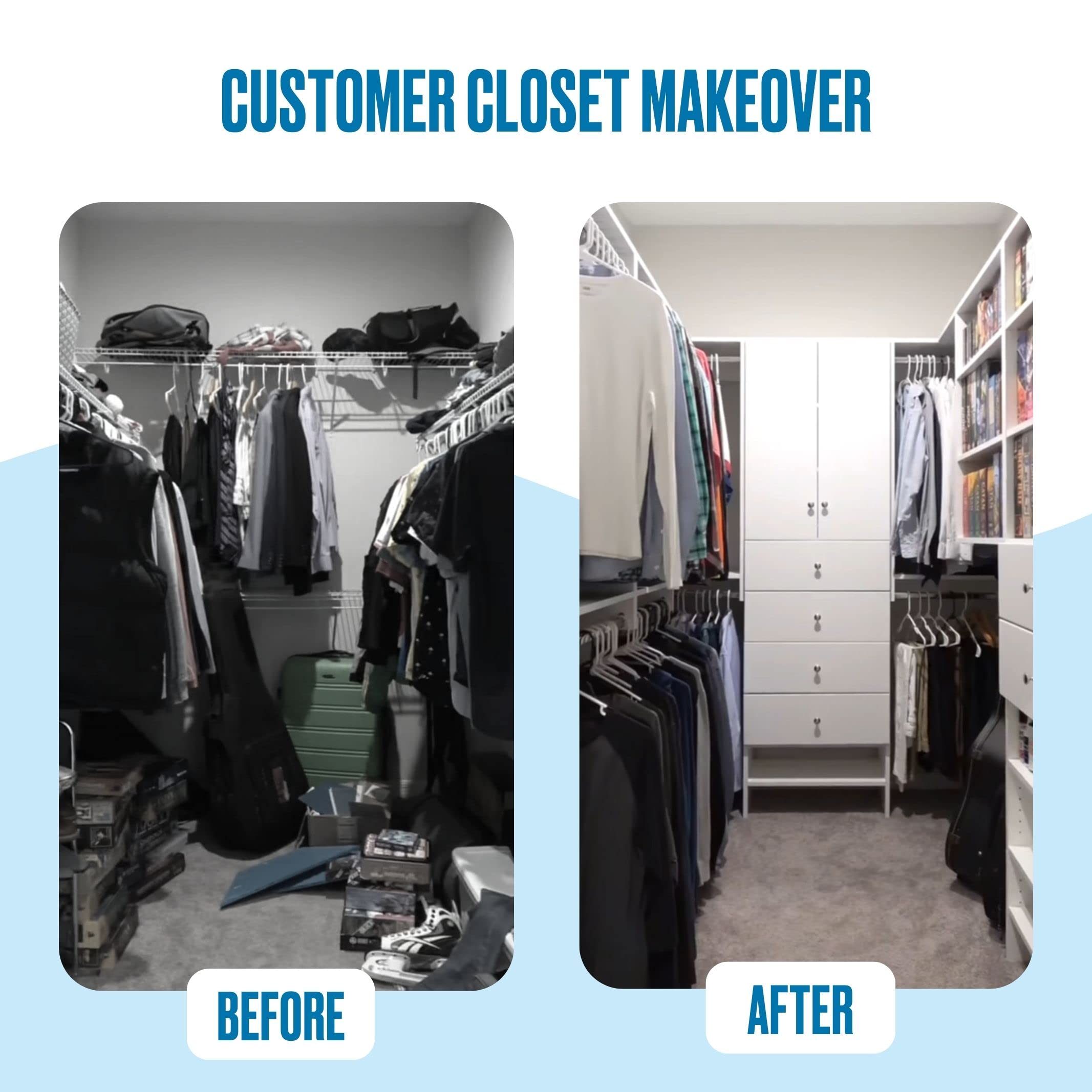 Modular Tall Hanging Closet Organizer System with Storage Shelves - White Corner Closet Unit (19.5 Inches Wide) - Perfect for Bedroom, Walk-in Closet & Small Space Organization