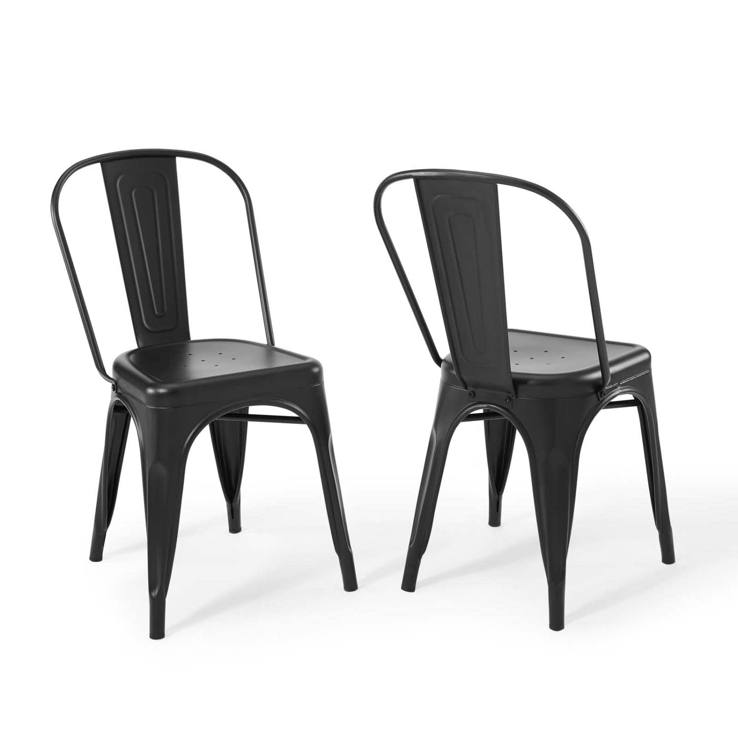 Modway Promenade Industrial Modern Steel Metal Bistro Dining Chairs - Set of 2 Black Bar Stools for Kitchen Island, Cafe & Restaurant Outdoor Seating