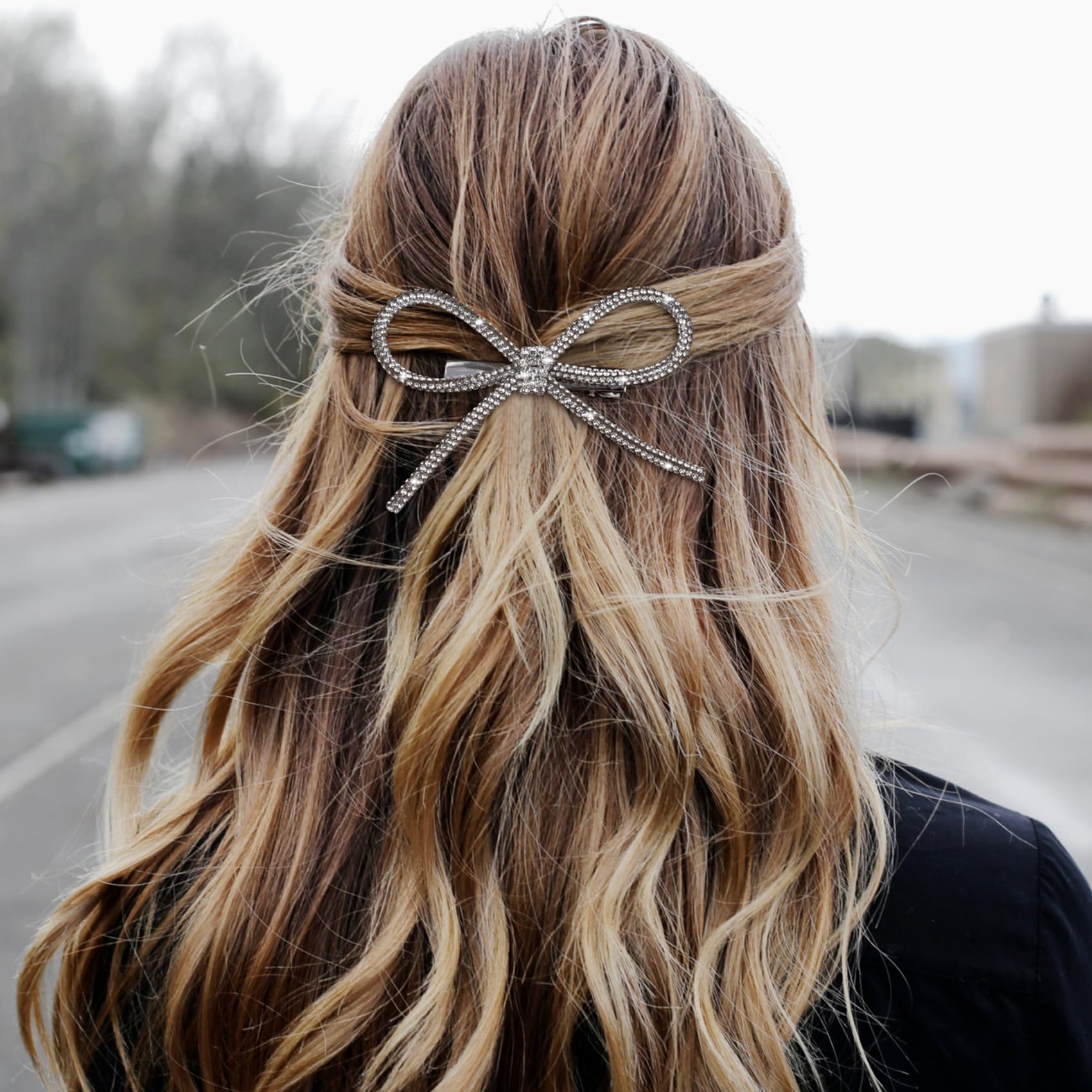 Elegant Rhinestone Crystal Bow Hair Clips for Women & Girls - Silver Hair Accessories for Parties, Halloween, Valentine's Day & Mother's Day (1PC) - Perfect for Weddings, Prom, Bridal & Special Occasions