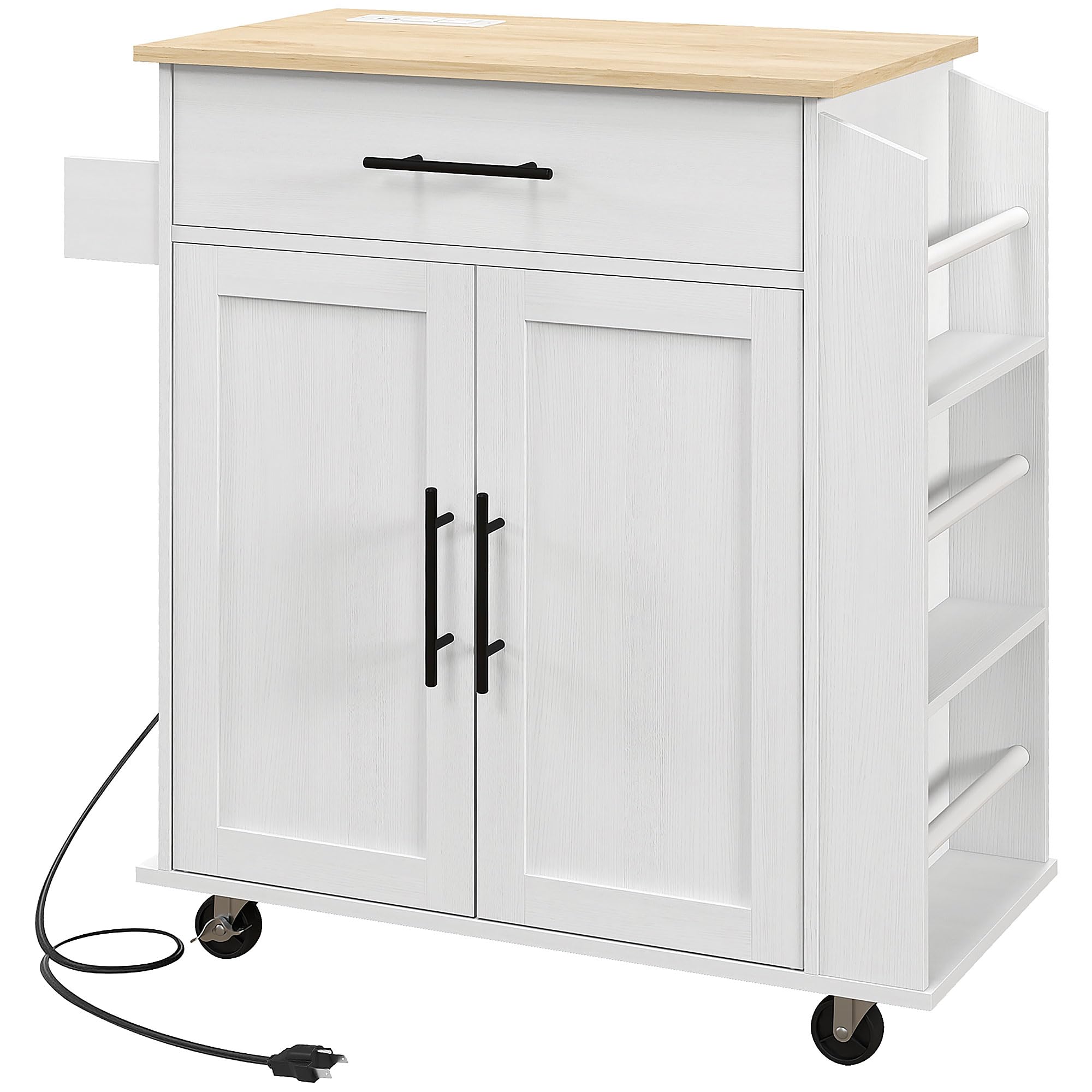 HOMCOM White Kitchen Cart with Wheels - Mobile Kitchen Island with Storage Shelf for Small Spaces, Perfect for Cooking, Baking & Dining Prep