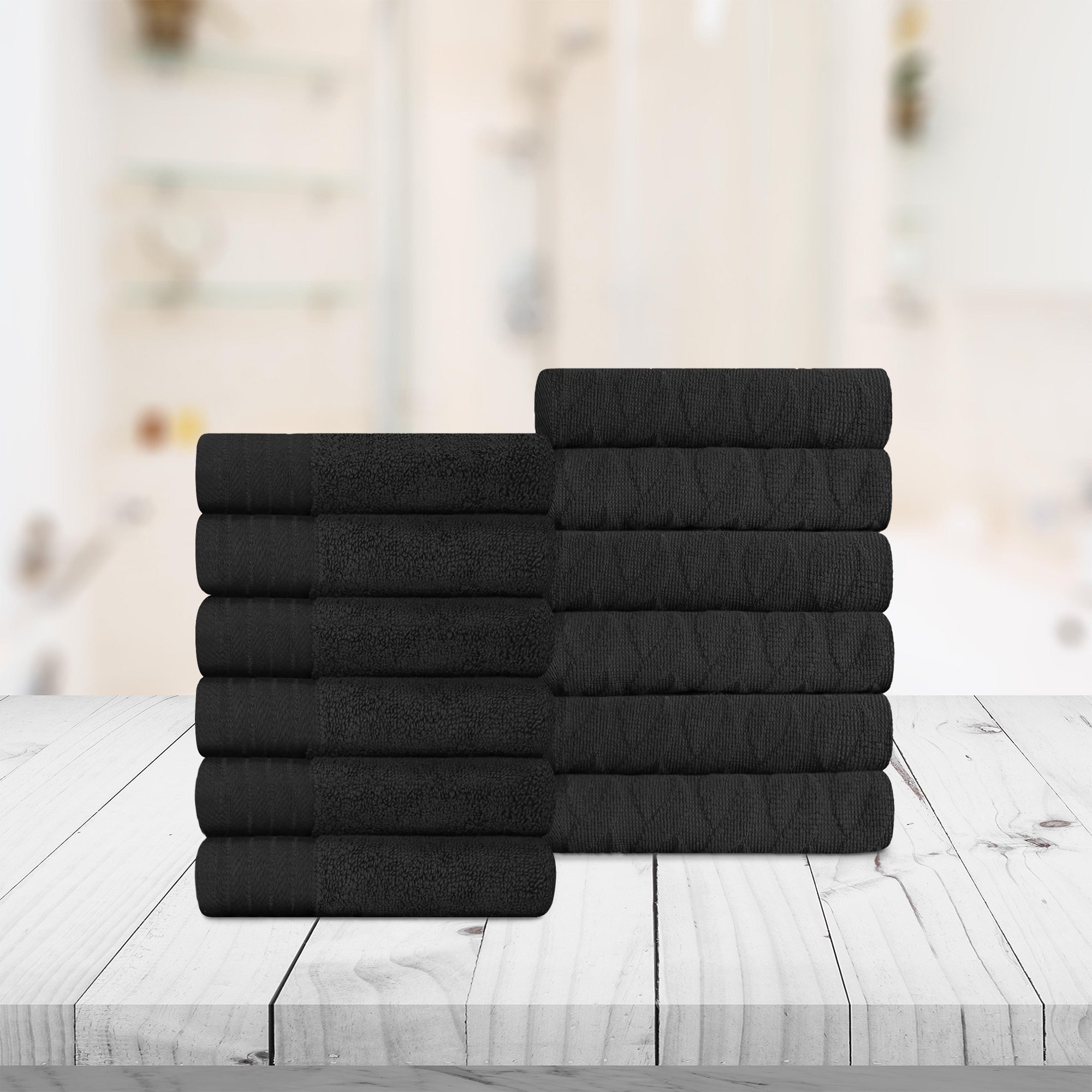 Premium 12-Piece Turkish Cotton Jacquard Herringbone & Solid Face Towel Set - Soft Bath Towels for Spa, Gym, Travel & Luxury Home Use