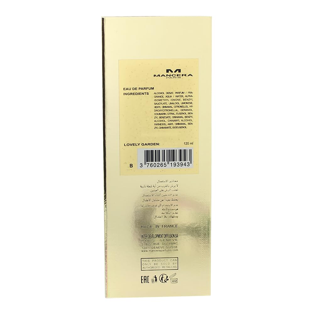 Mancera Lovely Garden Perfume for Women - 4 oz Eau de Parfum Spray | Floral Fragrance for Daytime Wear & Special Occasions