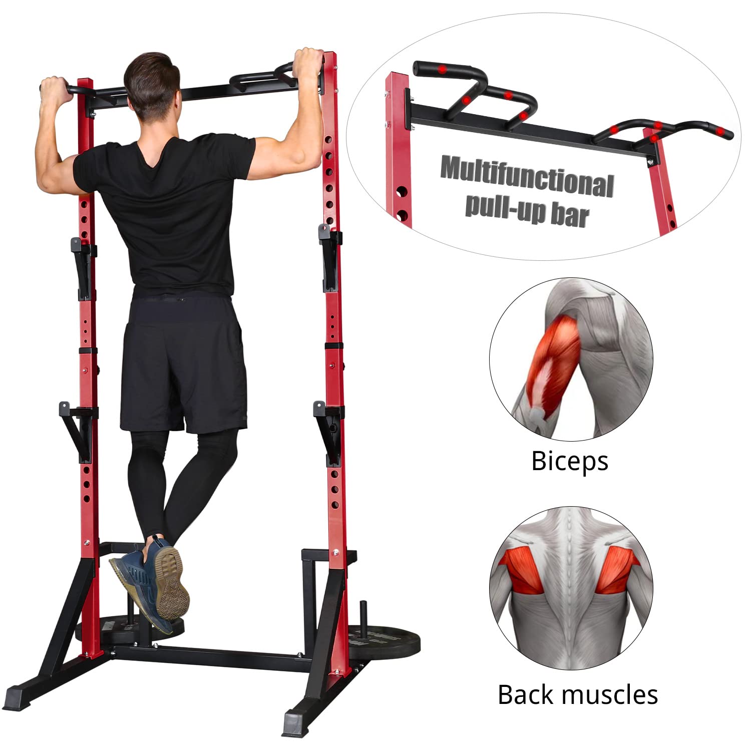 CANPA Heavy Duty Adjustable Power Rack with Pull-Up Bar - 1000lb Capacity Squat Stand for Home Gym, Strength Training & Weightlifting Equipment - Perfect for Garage Gym, CrossFit & Bodybuilding Workouts