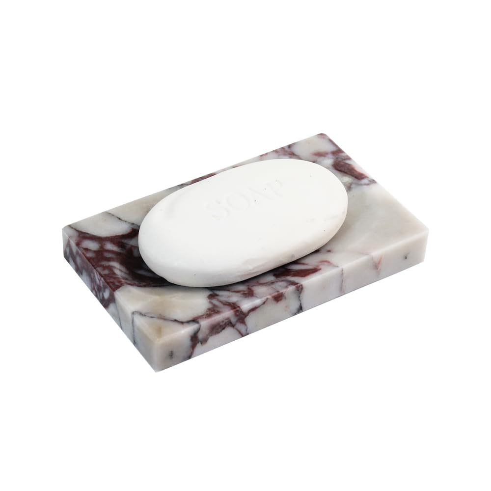 Premium Natural Marble Soap Dish Tray - Elegant Soap Holder & Trinket Plate for Bathroom, Kitchen Countertop, Bedroom Vanity | Water-Resistant Marble Bath Accessory for Sink, Shower & Spa Decor (Rectangular)