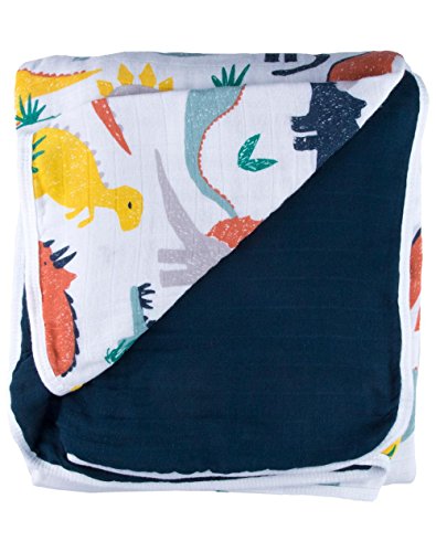 Captain Silly Pants 100% Bamboo Baby Muslin Blanket - Soft Hypoallergenic 48x48 Inch Dinosaur Print Swaddle Blanket for Crib, Stroller & Car Seat | Eco-Friendly Triple Layer Bamboo Muslin Cover for Boys & Girls | Perfect for Nursery, Travel & Gift Giving