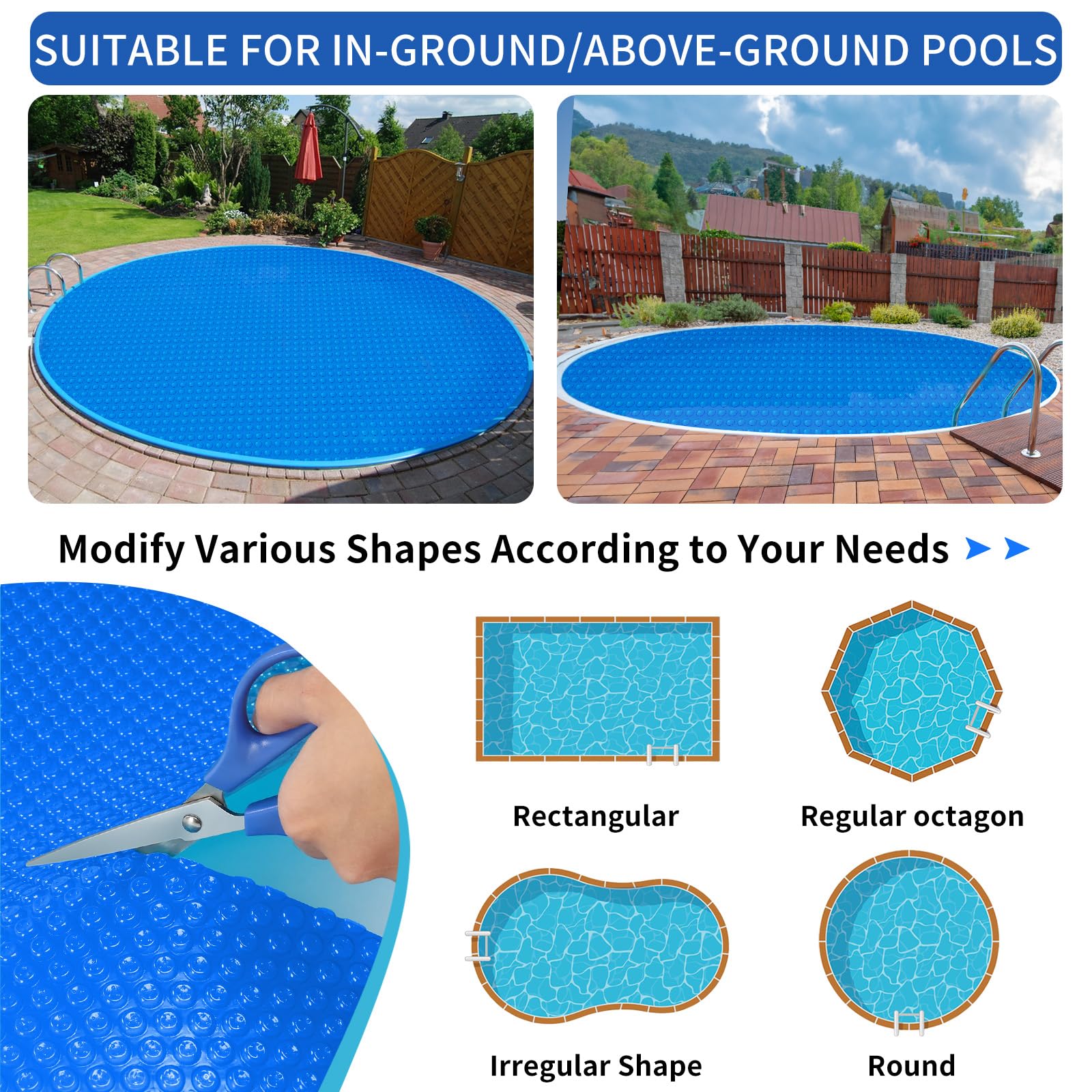 Evoio Heavy-Duty Solar Pool Cover Blanket - 15 ft Round Floating Thermal Blanket for Inground & Above Ground Swimming Pools & Hot Tubs | Bubble Insulation for Heat Retention & Energy Savings | Perfect for Backyard, Residential & Commercial Use