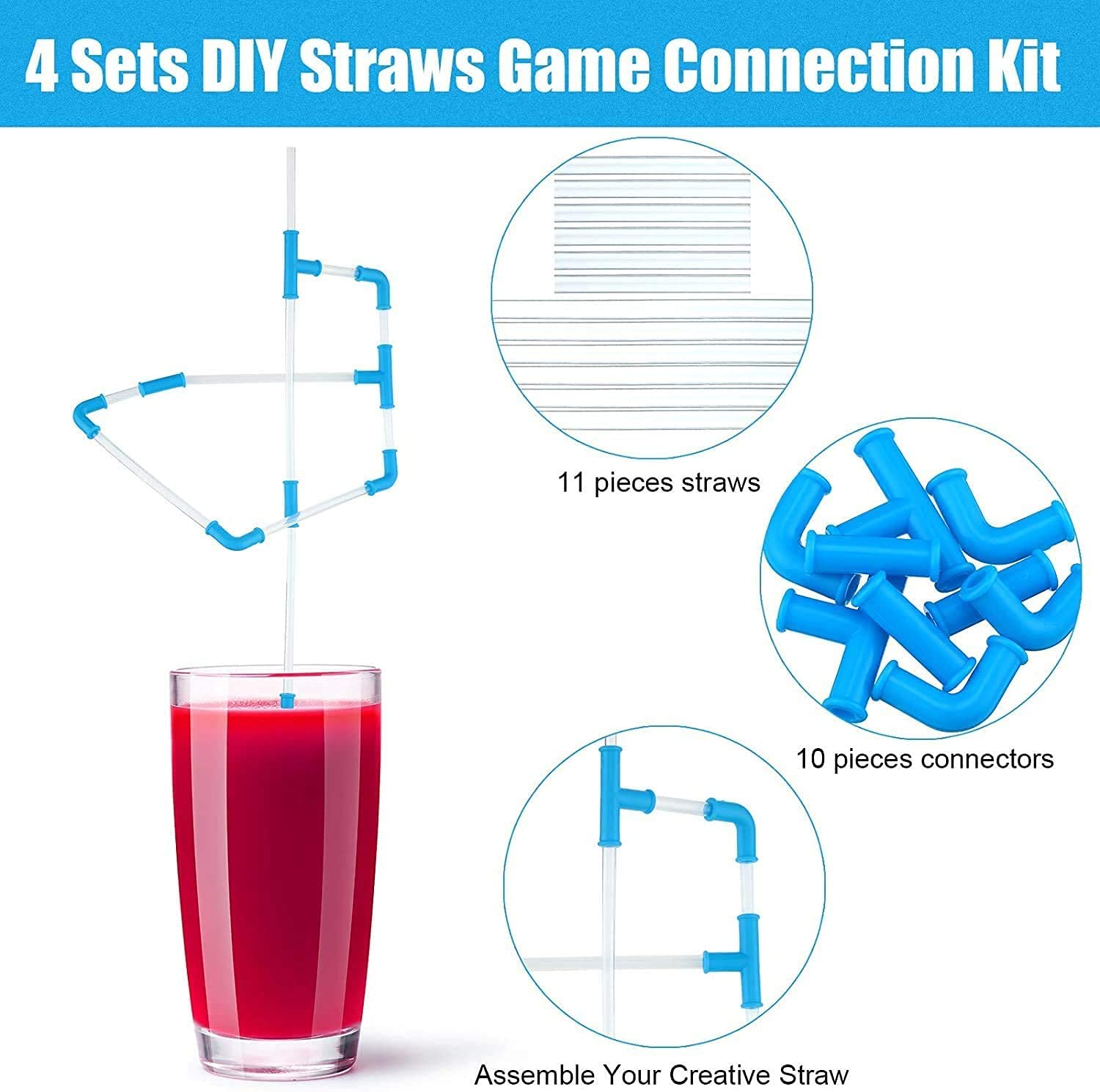 21-Piece DIY Crazy Straw Connectors Set - Fun & Colorful Drinking Straws for Kids, Creative Play & Silly Games - Perfect for Parties, School Activities & Family Fun