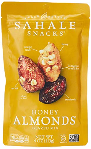 Sahale Snacks Honey Glazed Almonds Mix - 4 oz Resealable Pouch | All Natural, Gluten Free Nut Snacks with No Artificial Flavors, Preservatives or Colors | Perfect for Hiking, Office Snacking & Healthy On-the-Go Treats