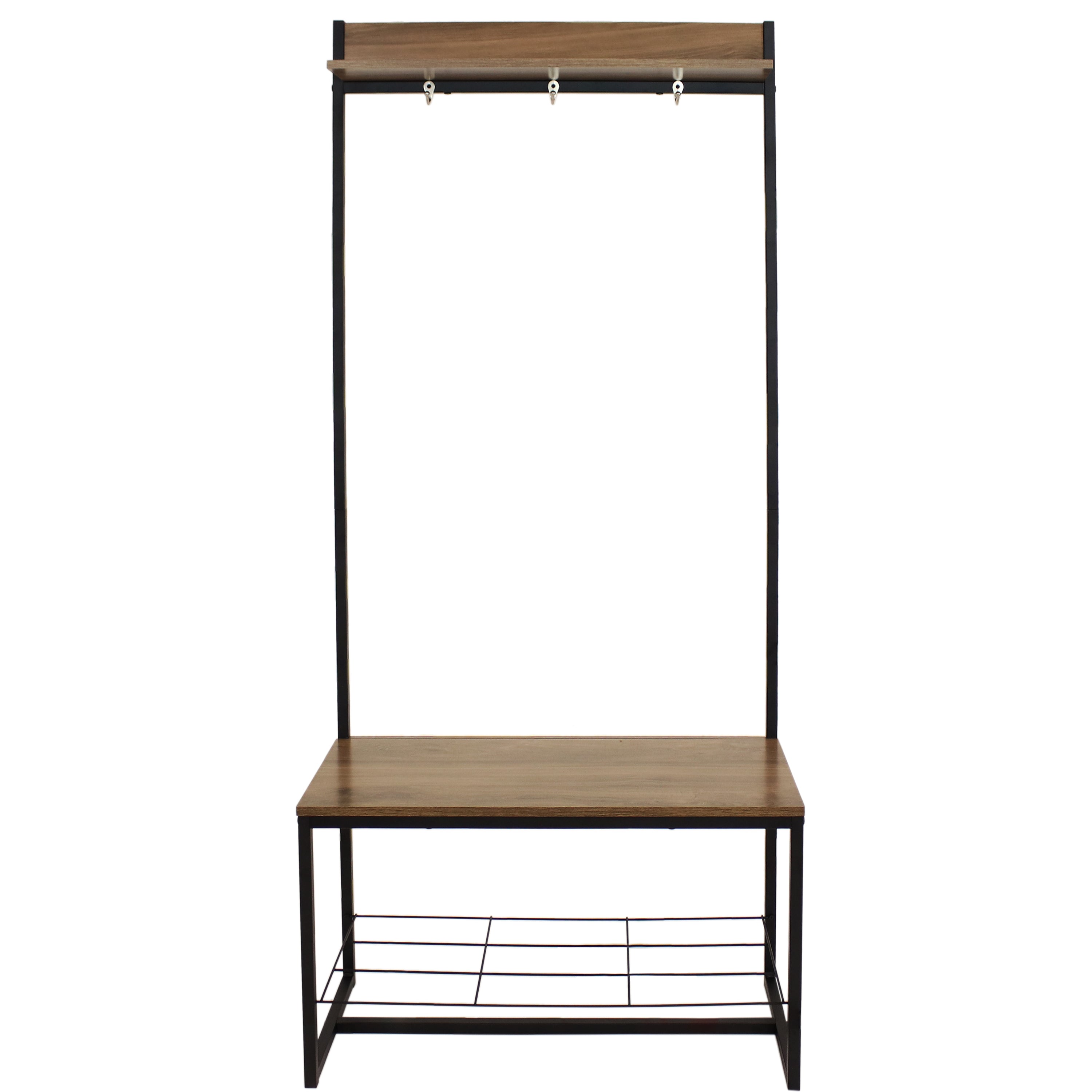 Sunnydaze Industrial Entryway Storage Bench with Coat & Shoe Rack - 67