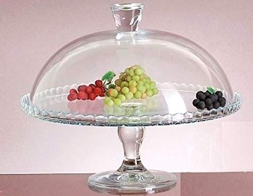 Glass Cake Plate with Dome Lid - 12 Inch Footed Dessert Stand for Cupcakes, Cookies, Pastries - Elegant Serving Platter with Stem for Parties, Weddings, Tea Time & Home Decor