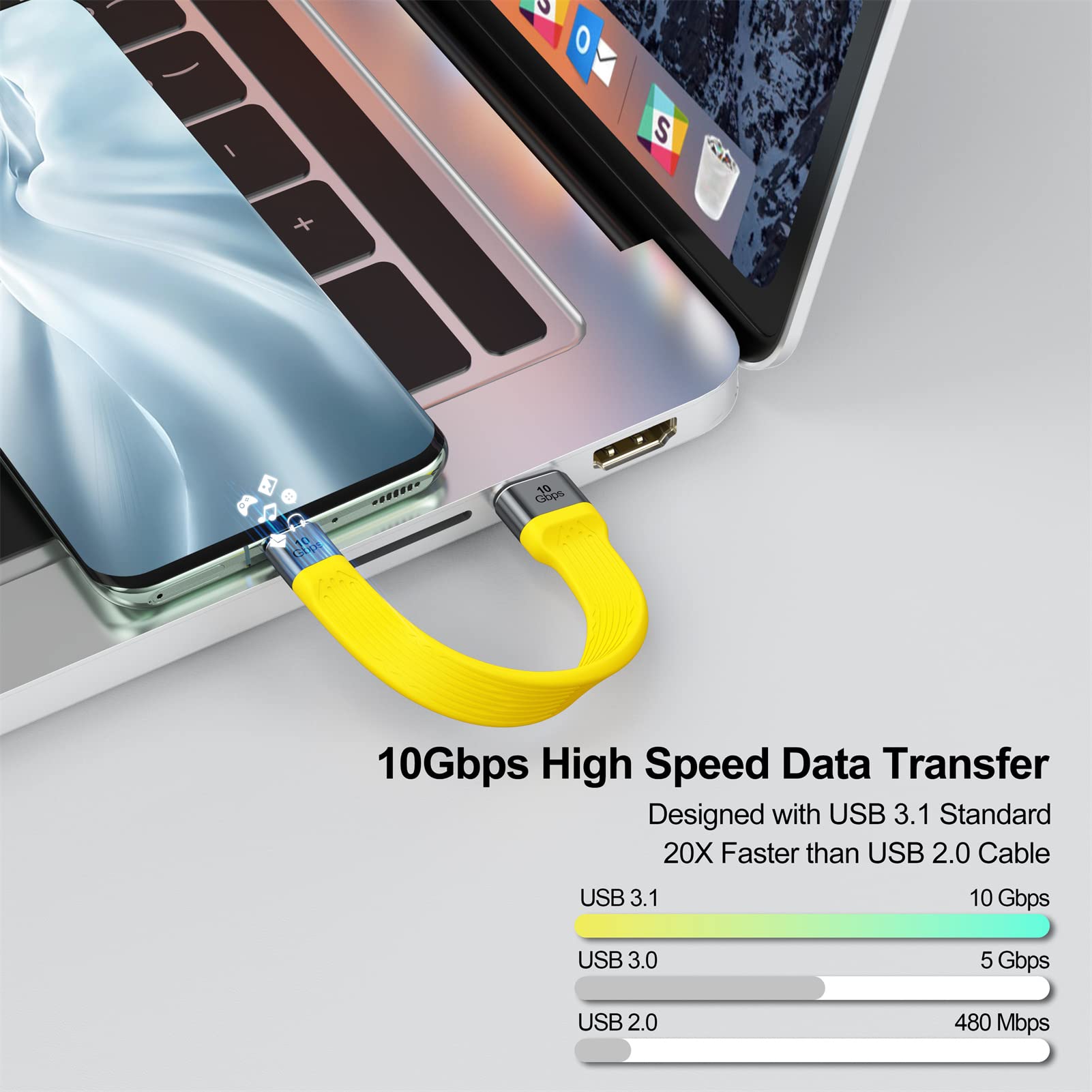 Fast USB to USB-C Cable 10Gbps 3A Charging for Samsung Pixel Laptop