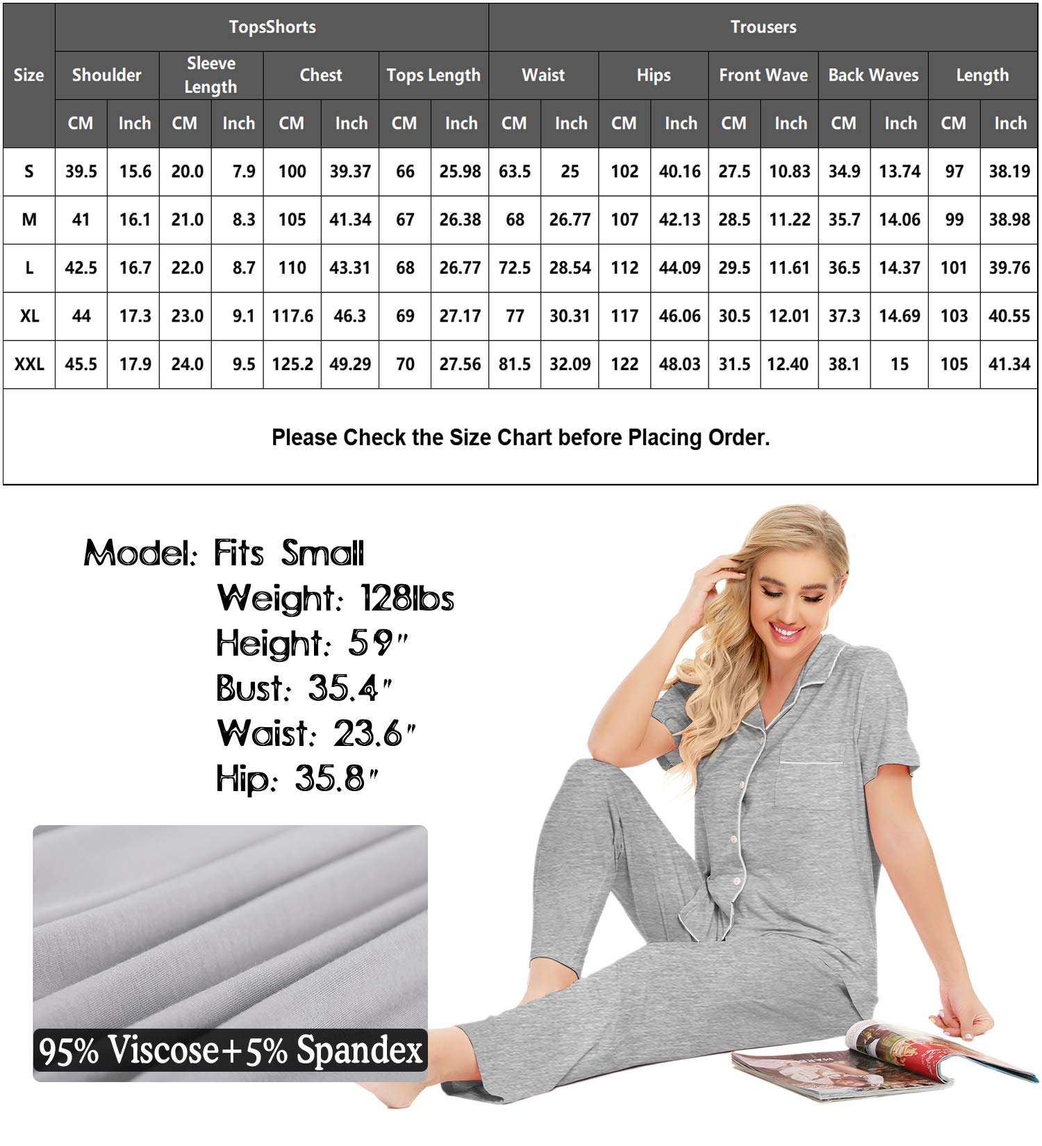 SWOMOG Women's Pajama Sets - Soft 2-Piece Sleepwear with Short Sleeve Top & Long Pants, Button Down Nightwear for Lounge & Sleep - Perfect for Relaxing at Home, Sleepovers & Cozy Nights