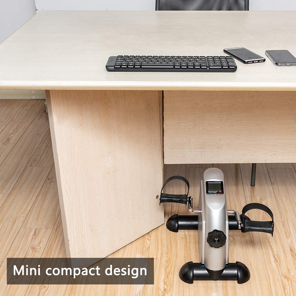 Under Desk Exercise Bike - Portable Mini Pedal Exerciser for Physical Therapy & Leg Workouts - Silver | Perfect for Office, Home & Rehab Use