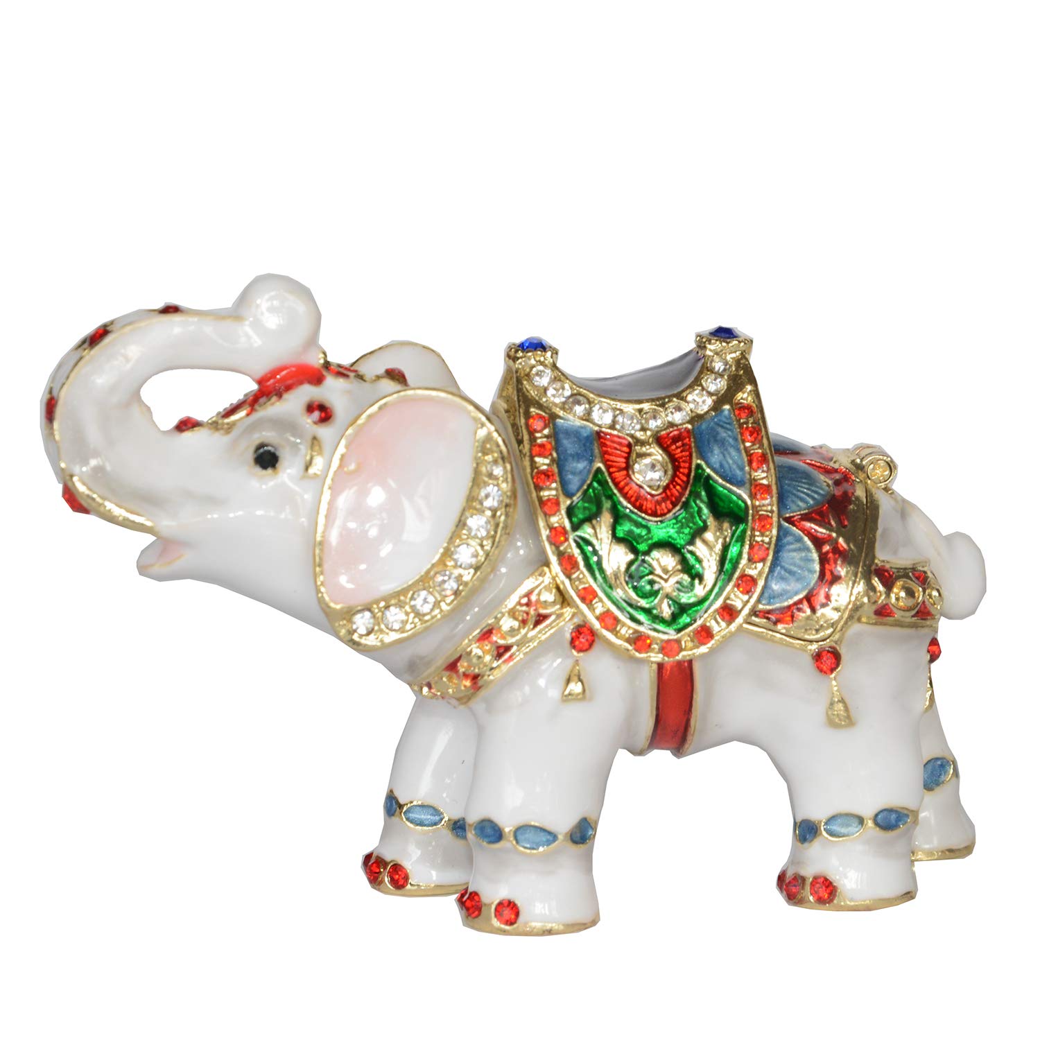 Hand Painted Baby Elephant Trinket Box - Jewelry Storage Organizer with Hinged Lid, Ring & Earring Holder - Decorative Animal Figurine Collectible Gift for Women - Perfect for Dresser, Vanity & Nursery Decor