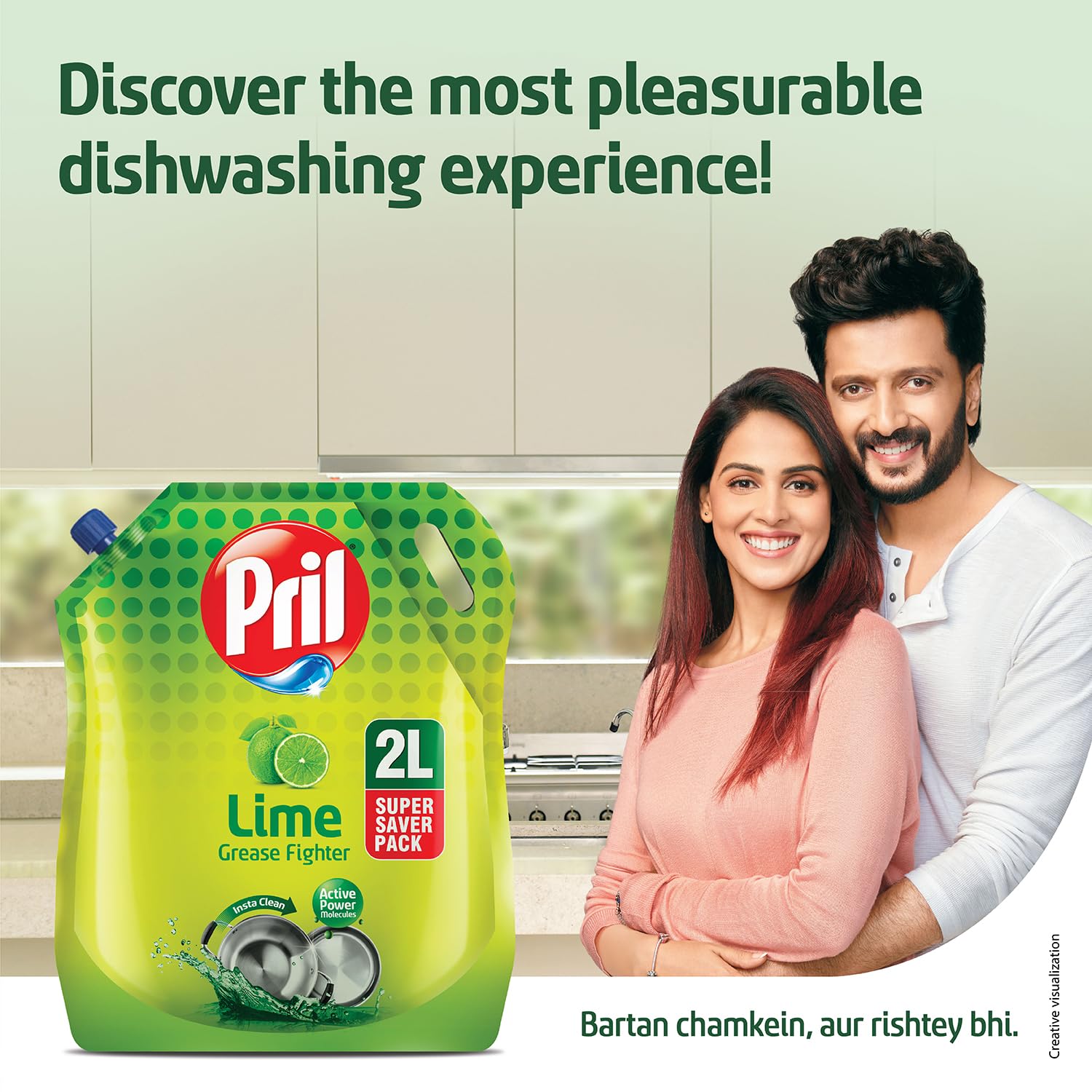 Pril Lime Liquid Dishwashing Gel - 2 Liter Pouch | Powerful Grease Cutting Dish Soap with German Technology | No Residue Formula for Pots, Pans & All Kitchen Utensils | Perfect for Daily Dishwashing & Tough Grease Removal