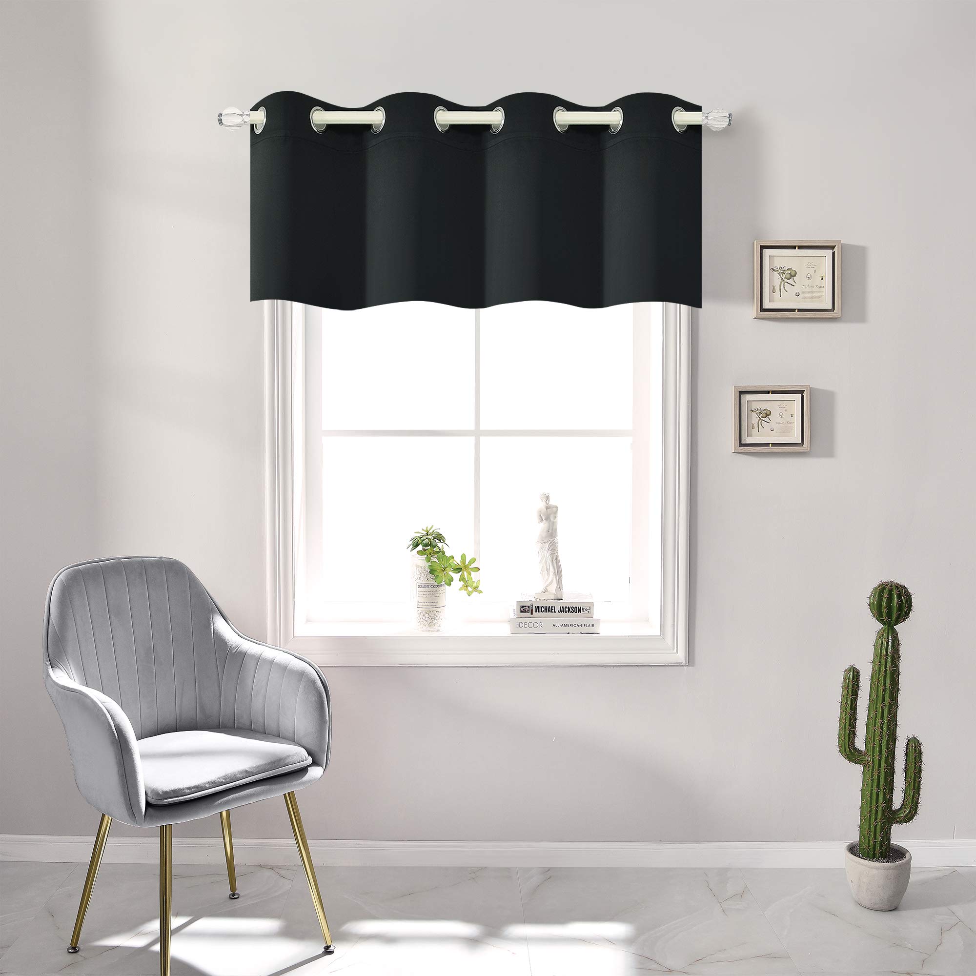 RAIN CITY Blackout Window Valance - 18 Inch Length, Thermal Insulated Grommet Top Curtain for Bedroom & Bathroom - 1 Panel (52x18 Inches) - Perfect for Small Windows & Light Control in Home Decor