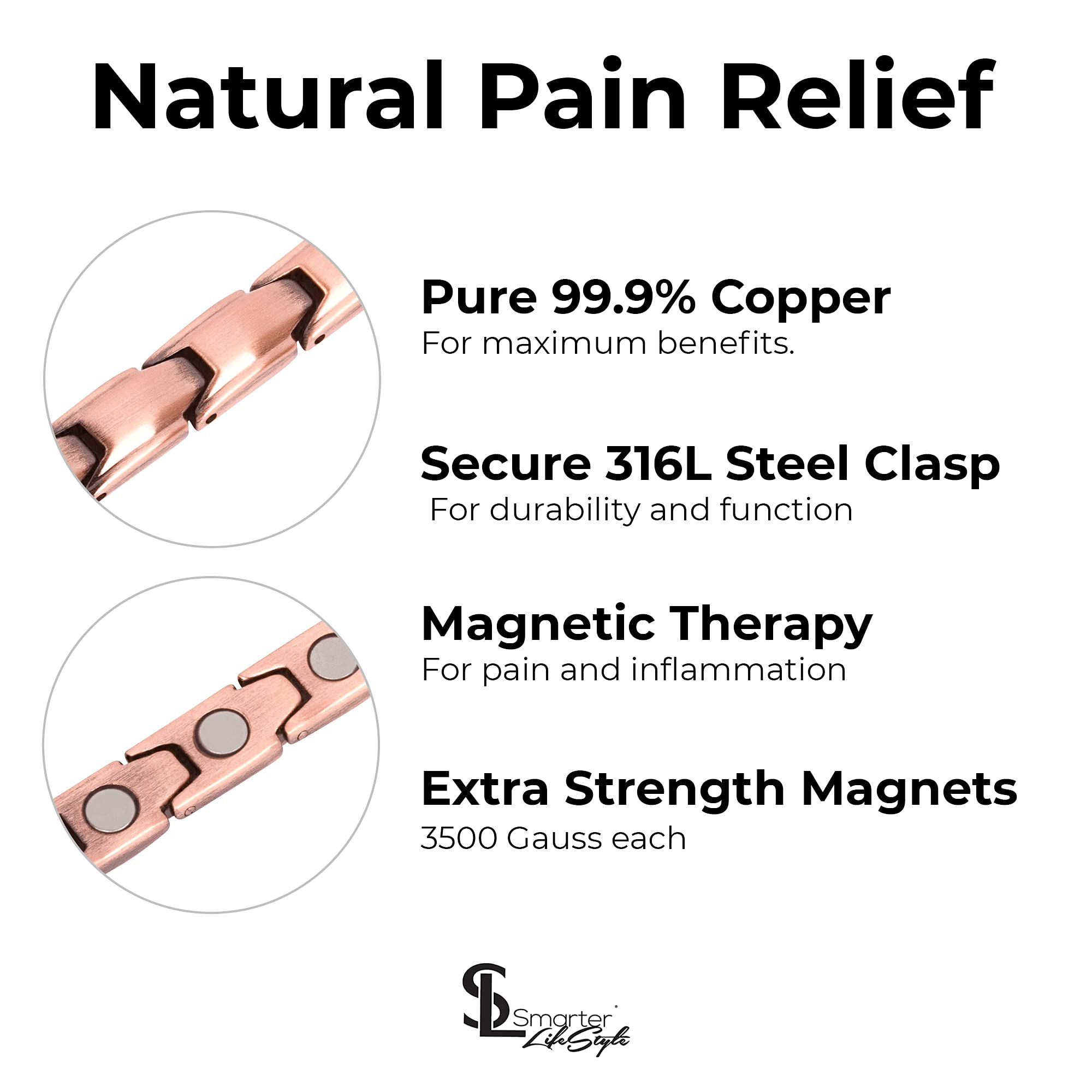 Elegant Adjustable Copper Magnetic Bracelet for Women - Sizing Tool Included for Perfect Fit | Pain Relief & Improved Circulation | Ideal for Daily Wear, Yoga & Wellness Lifestyle
