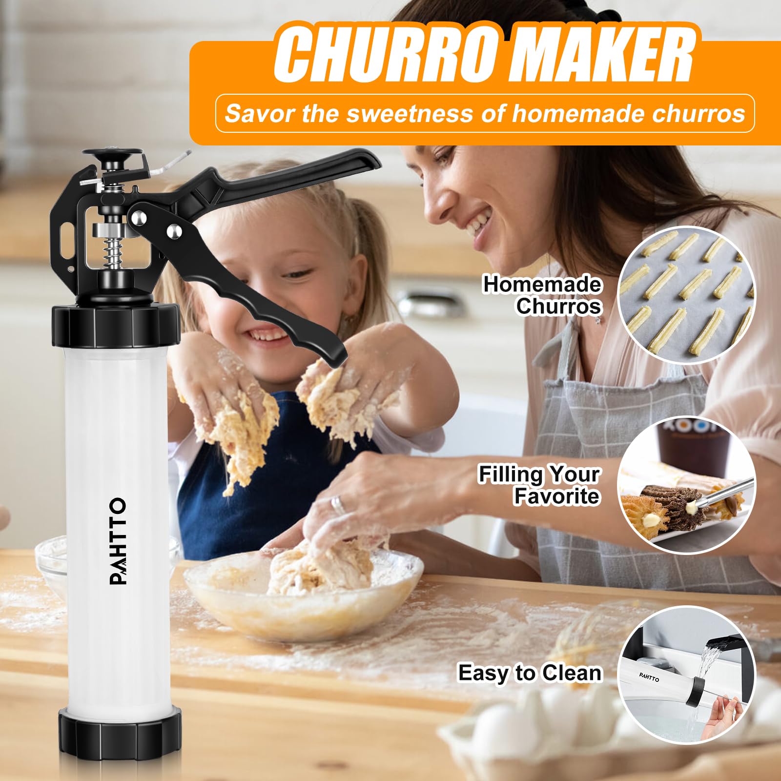 Churro Maker Kit - Hollow Churro Machine with Piping Bag, 5 Nozzles & 2 Cleaning Brushes for Homemade Churros - Perfect Gift for Baking Enthusiasts - Ideal for Parties, Family Gatherings & Holiday Treats